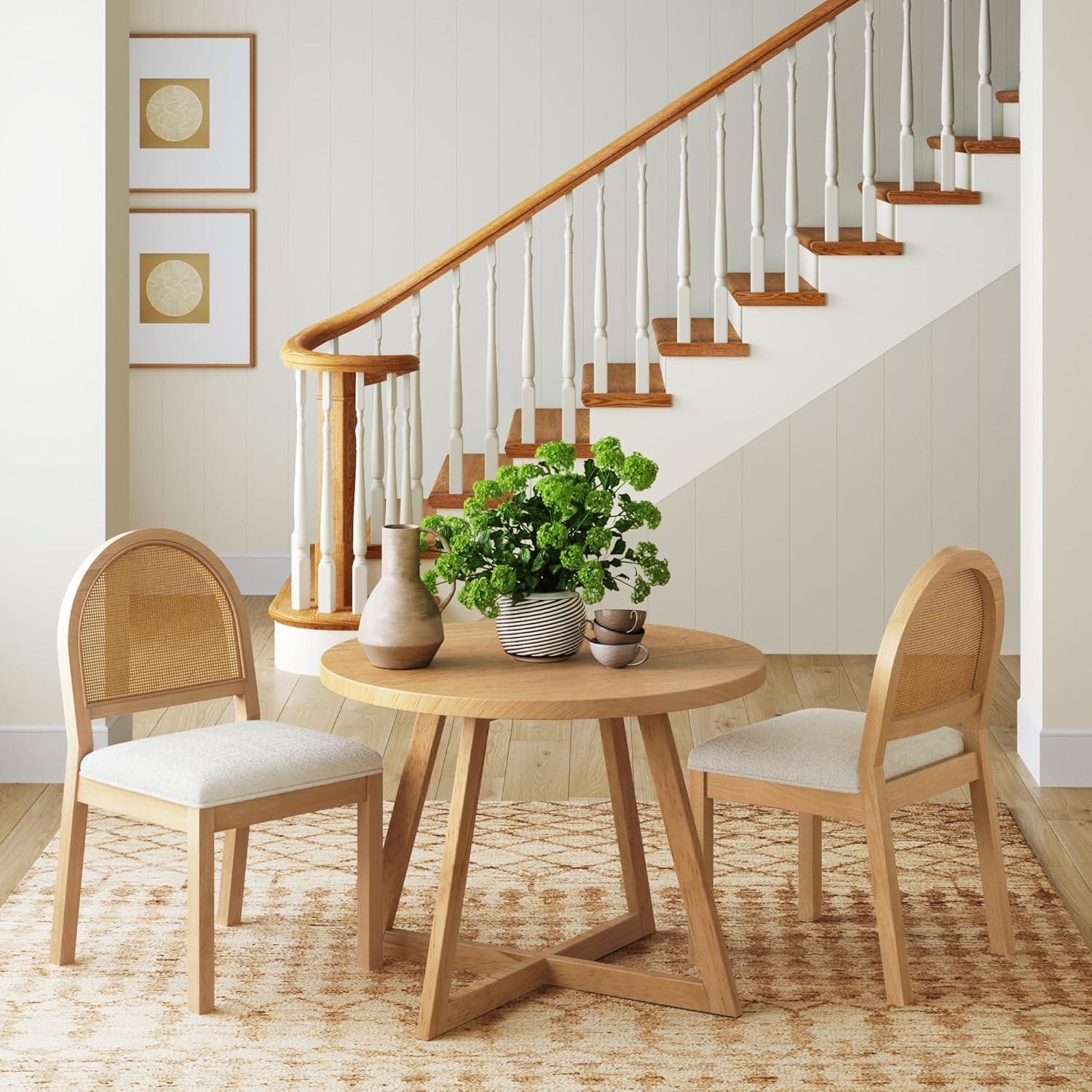 Cream Boucle and Warm Pine Cane Back Dining Chair