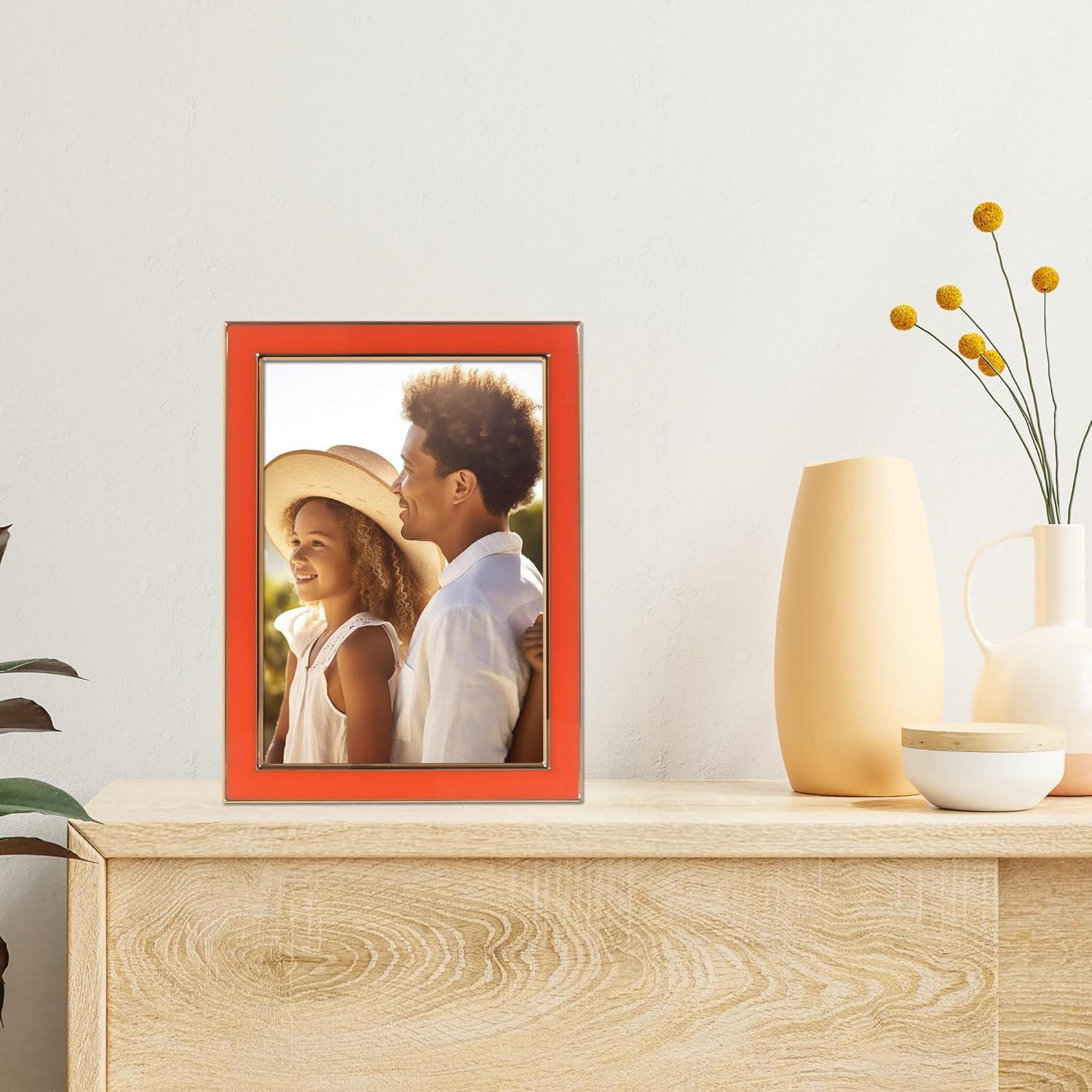 Gold and Orange Enamel 5x7 Tabletop Picture Frame