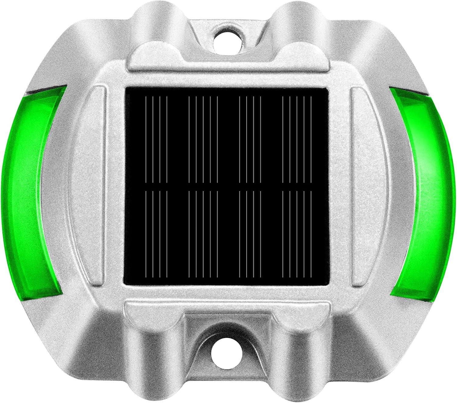 Vevor Solar Driveway Lights, 4-Pack With Switch Button, Waterproof Deck Lights, Wireless Dock 6 LEDs for Path Warning Garden Walkway Sidewalk Steps, LED Bright Green