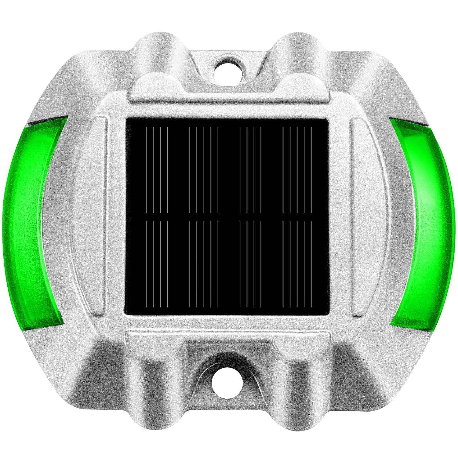 Vevor Solar Driveway Lights, 4-Pack With Switch Button, Waterproof Deck Lights, Wireless Dock 6 LEDs for Path Warning Garden Walkway Sidewalk Steps, LED Bright Green