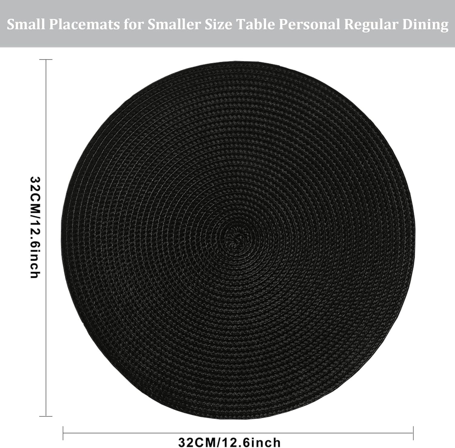 Black Round Polypropylene Placemats Set of 6 for Dining Table