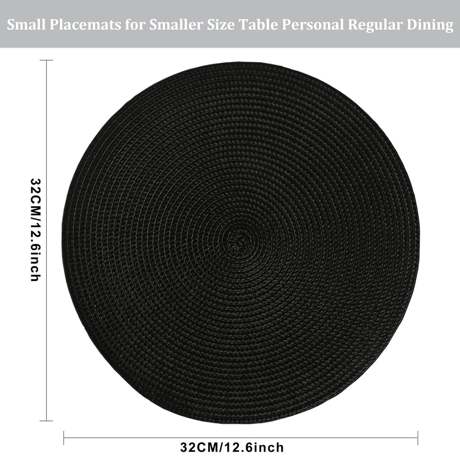Black Round Polypropylene Placemats Set of 6 for Dining Table