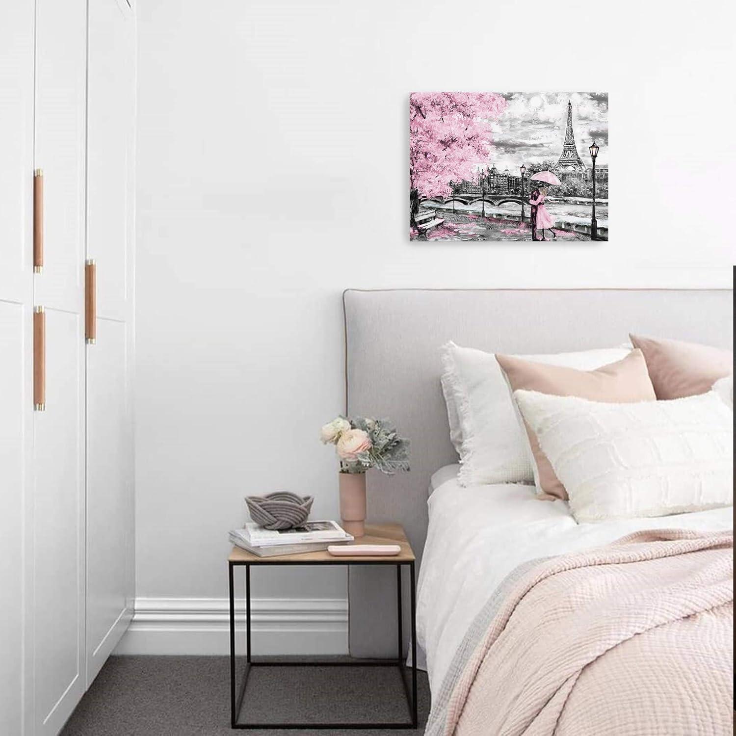 Romantic Paris Pink and Black Canvas Wall Art 12x16