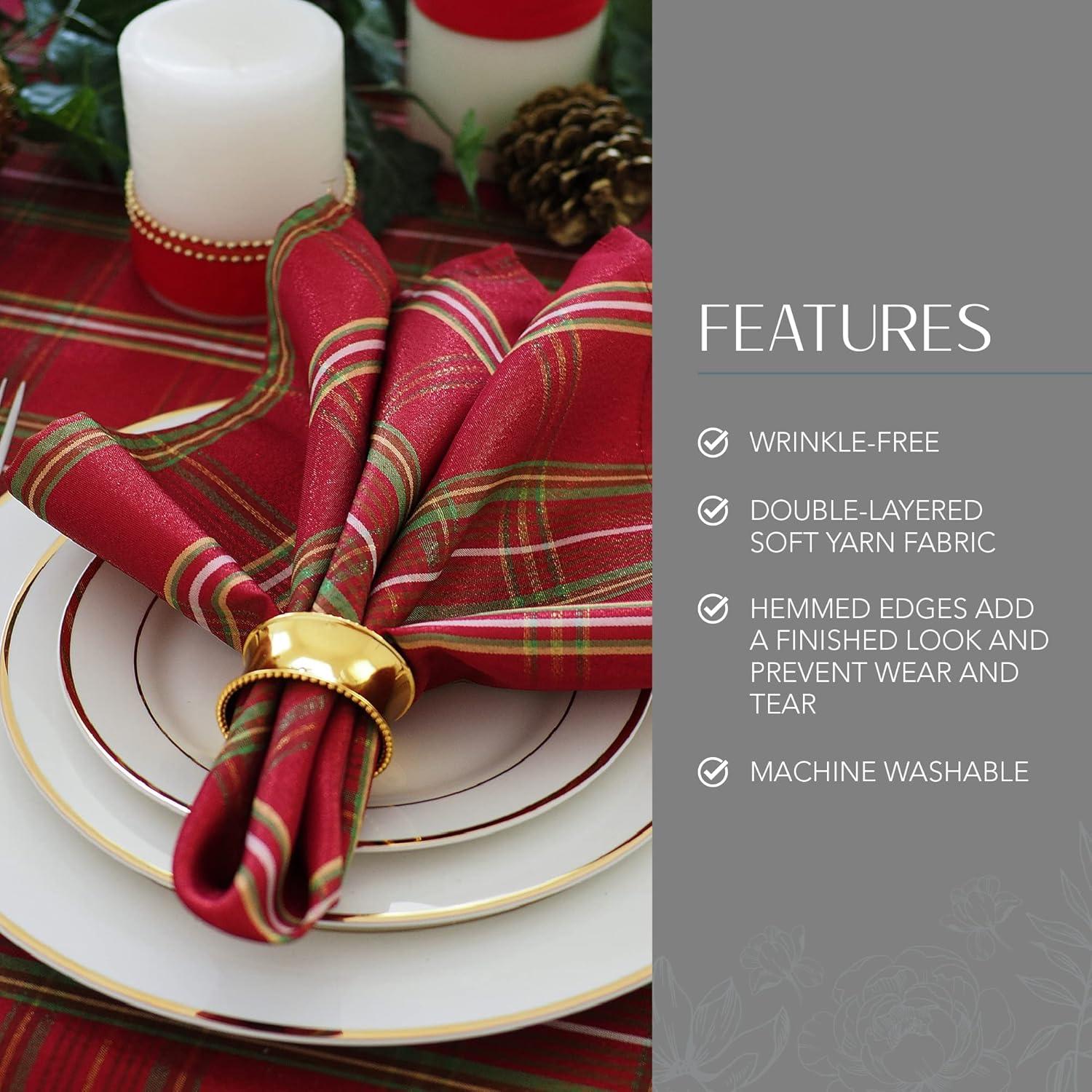 Shimmering Plaid Holiday Napkin Set of 4 - 17" x 17" - Red/Green - Elrene Home Fashions