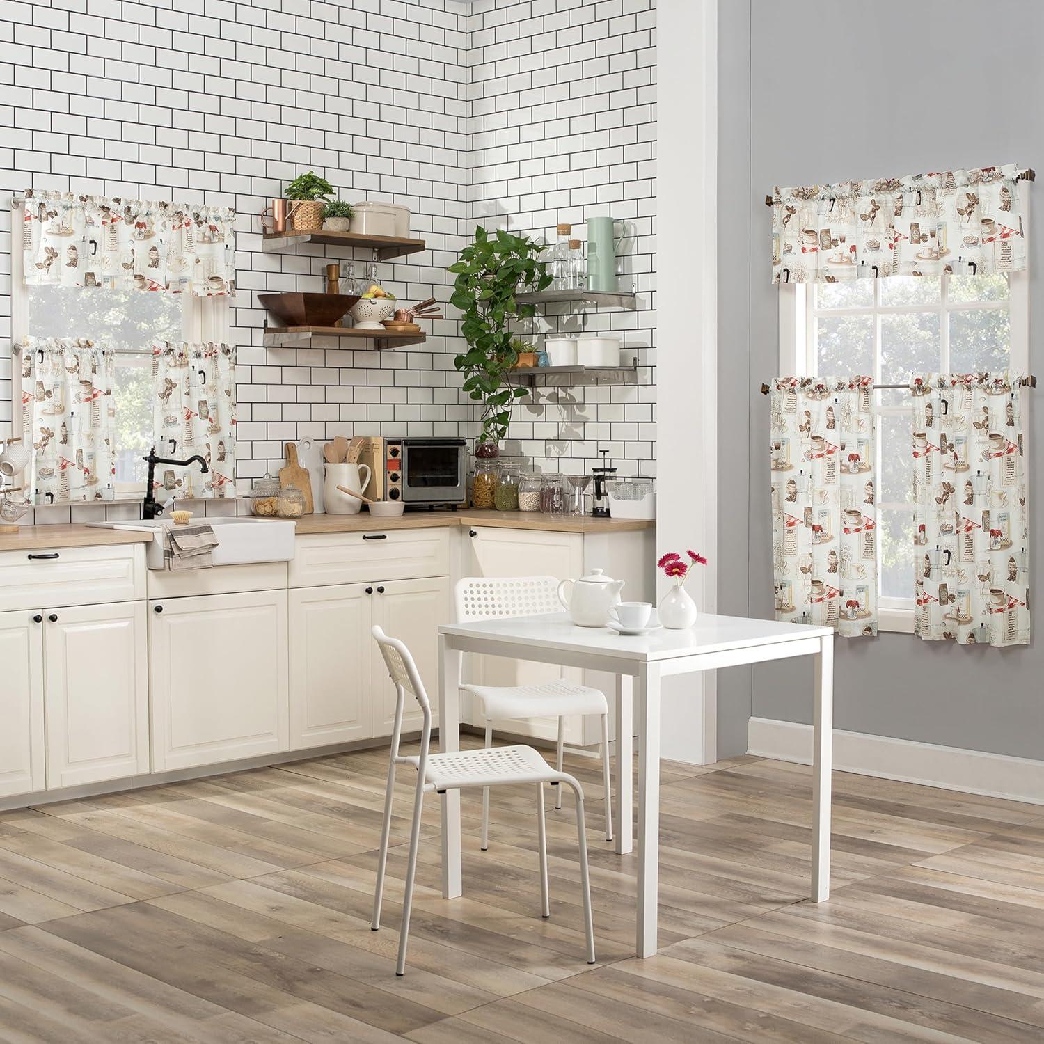 24"x54" Brew Coffee Shop Semi Sheer Rod Pocket Kitchen Curtain Valance and Tiers Set White - No. 918