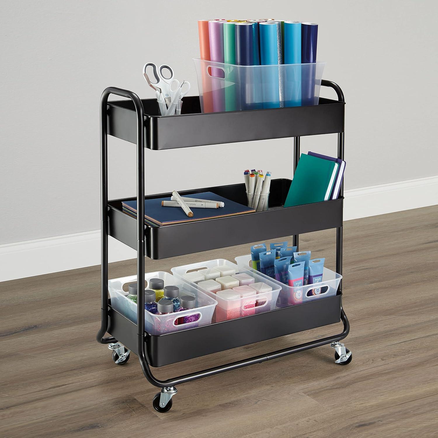 Hudson Black 3-Tier Metal Rolling Cart by Simply Tidy - Multi-Functional Storage Cart for Home, Office, and Kitchen - 1 Pack