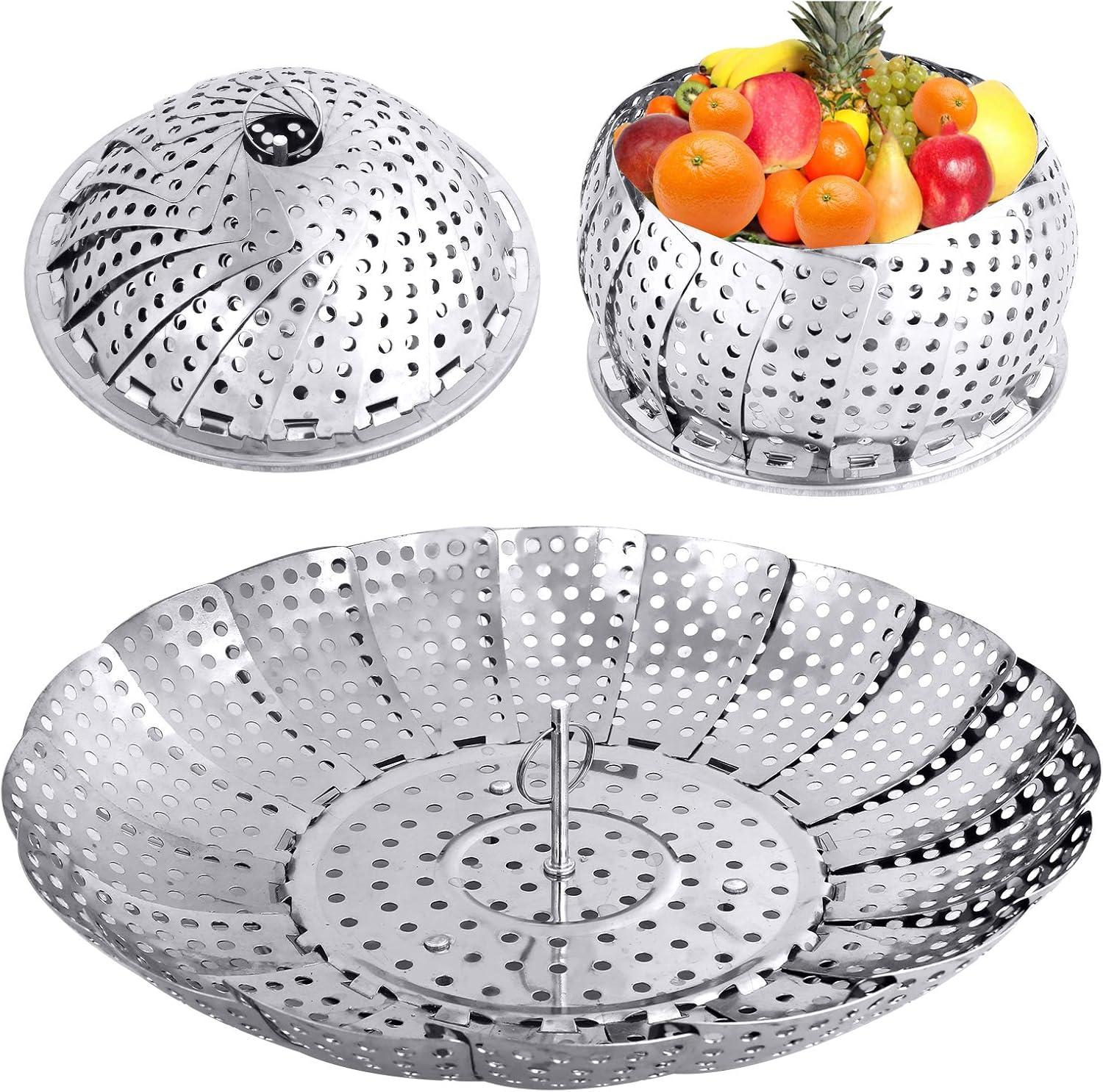 Stainless Steel Collapsible Steamer Basket with Lid, 5.3" to 8.6"