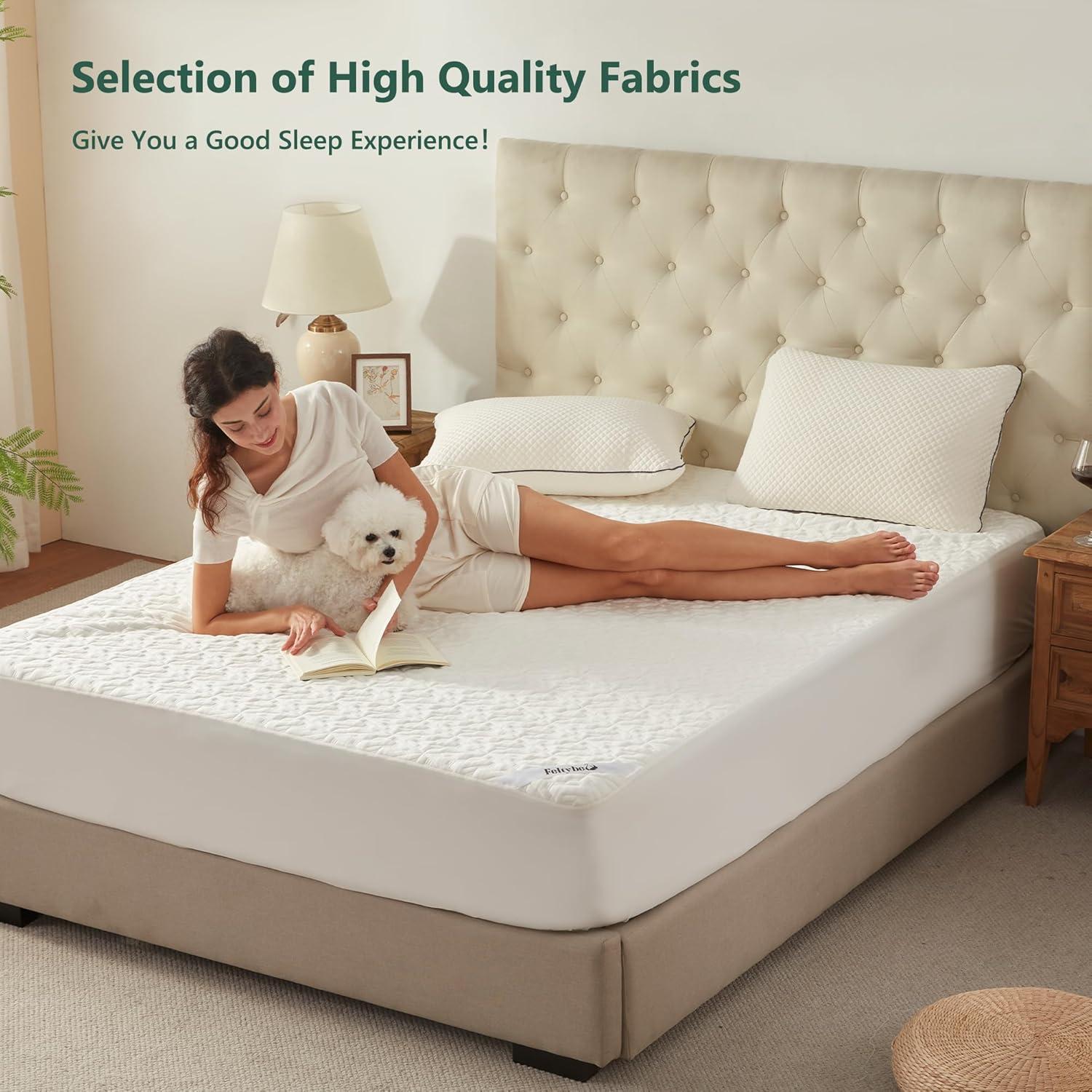 Queen Size Waterproof Mattress Protector, 40% Rayon From Bamboo Cooling Mattress Pad Cover, 3D Air Fabric Breathable Mattress Pad Fitted With Deep Pocket 6"- 15" Machine Washable