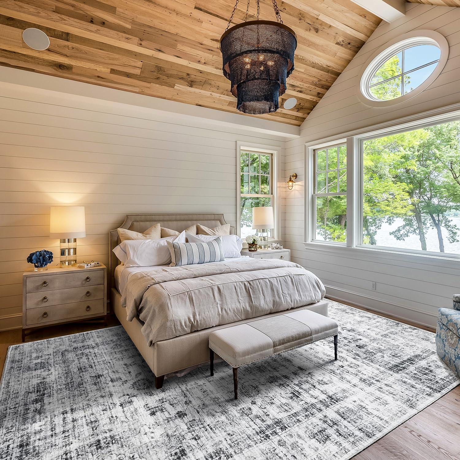 METSAVAIM 4x6 Rug | Vintage Distressed Traditional Area Rug for Living Room & Bedroom - Ultra Soft, Non-Slip Backing & Machine Washable Rug, Ideal for Indoor & Outdoor Use – White Cream & Gray