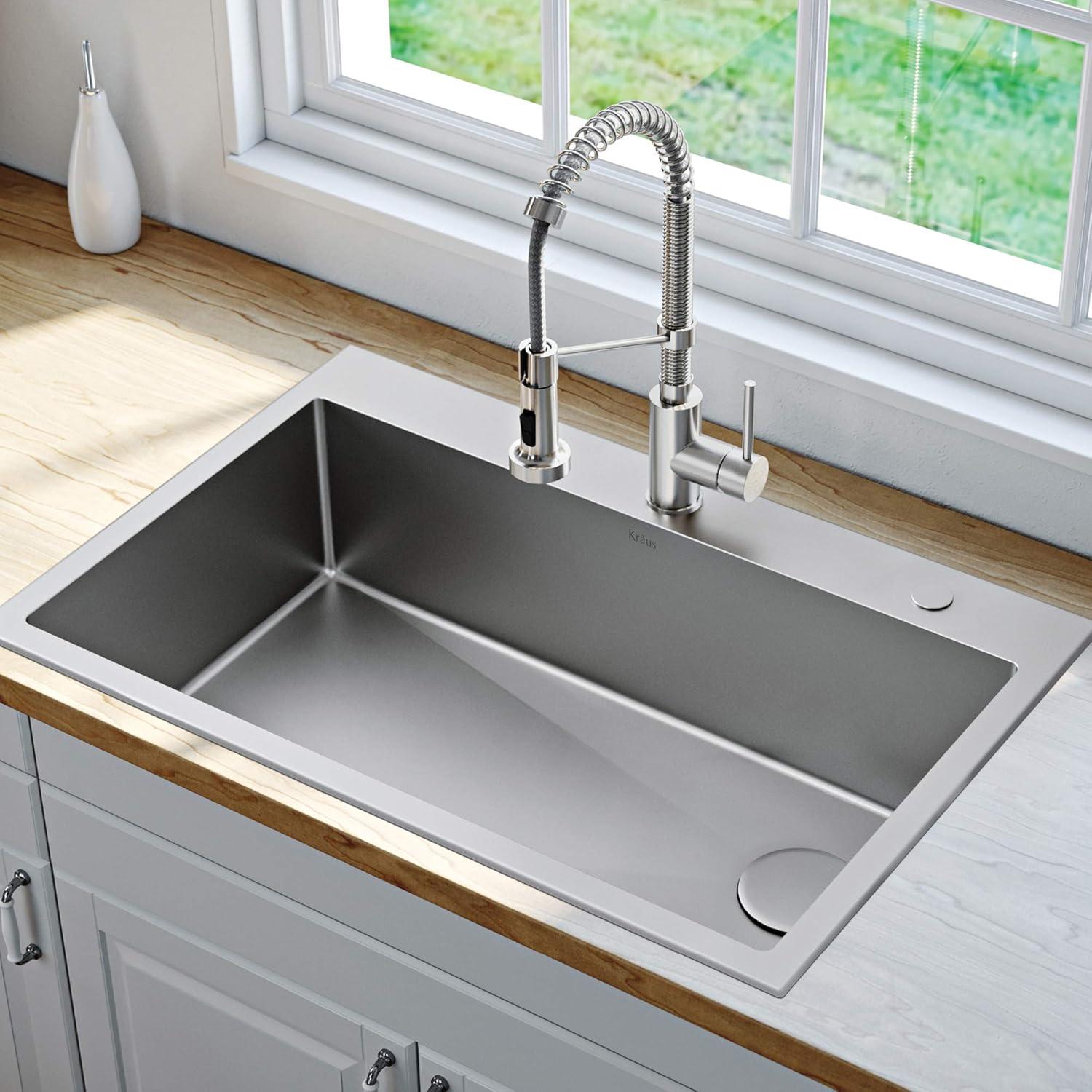 Loften 33 in. Drop-In Single Bowl 18 Gauge Stainless Steel Kitchen Sink with Accessories