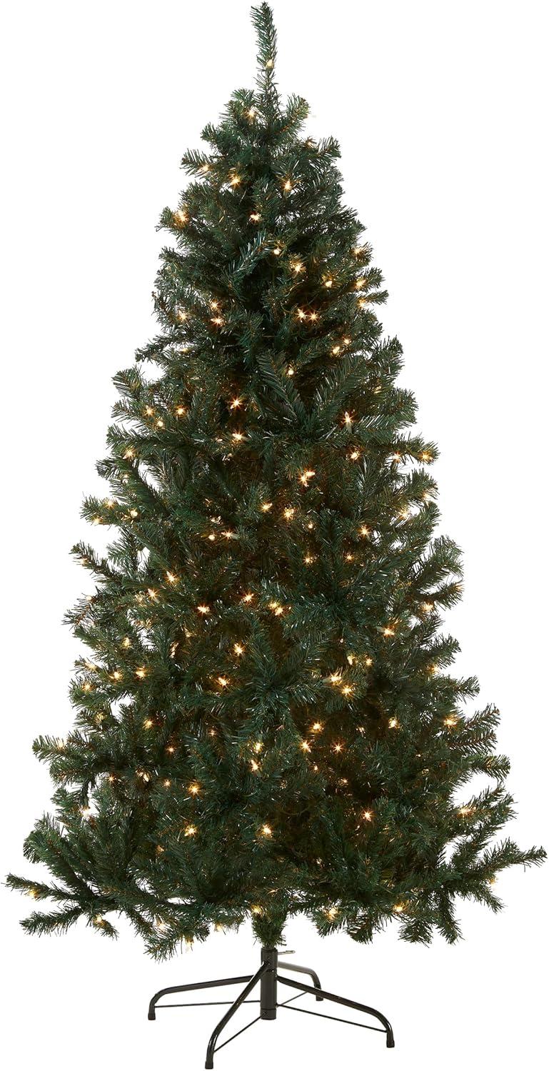 National Tree Company Pre-Lit Artificial Christmas Tree, Green, Acacia, 300 Clear Lights, Flocked, Includes Stand, 6 Feet