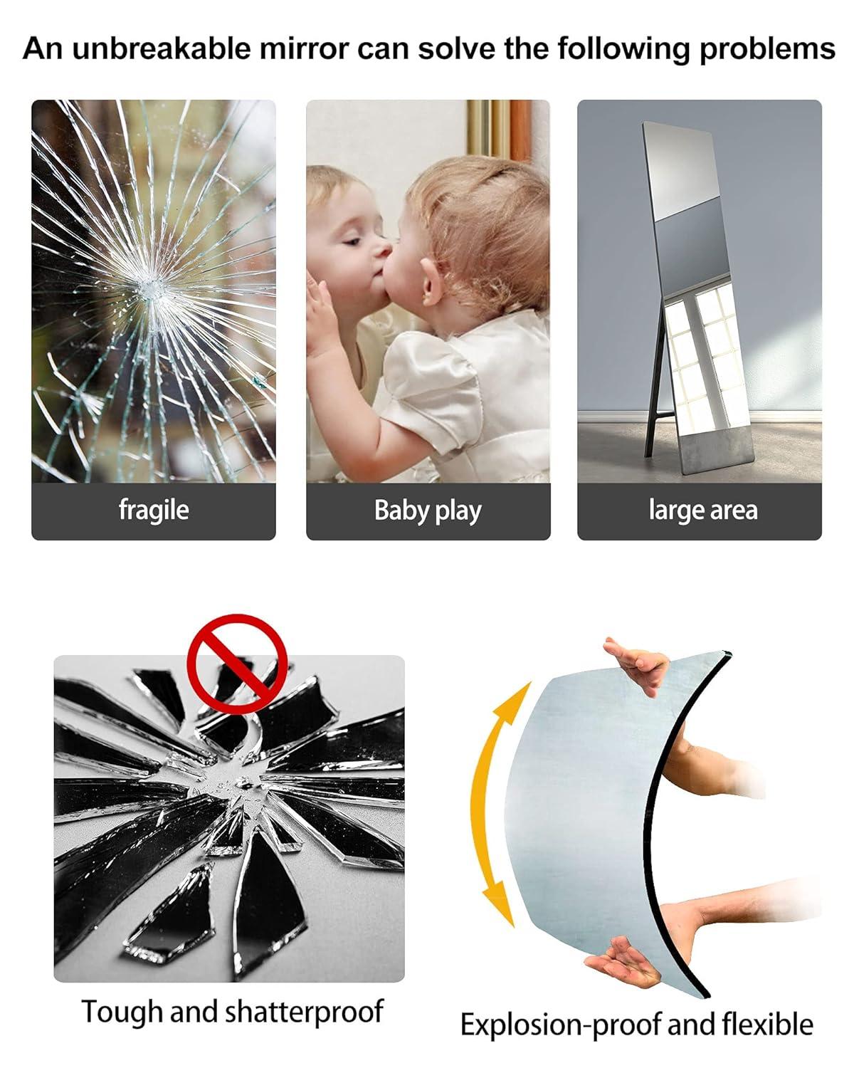 N\C Plexiglass Acrylic Soft Mirror Non-Glass shatterproof Mirror Full Length Mirror Wall Mirror Frameless Home Fitness Mirror 4 Pcs 12"x12" cyhqo