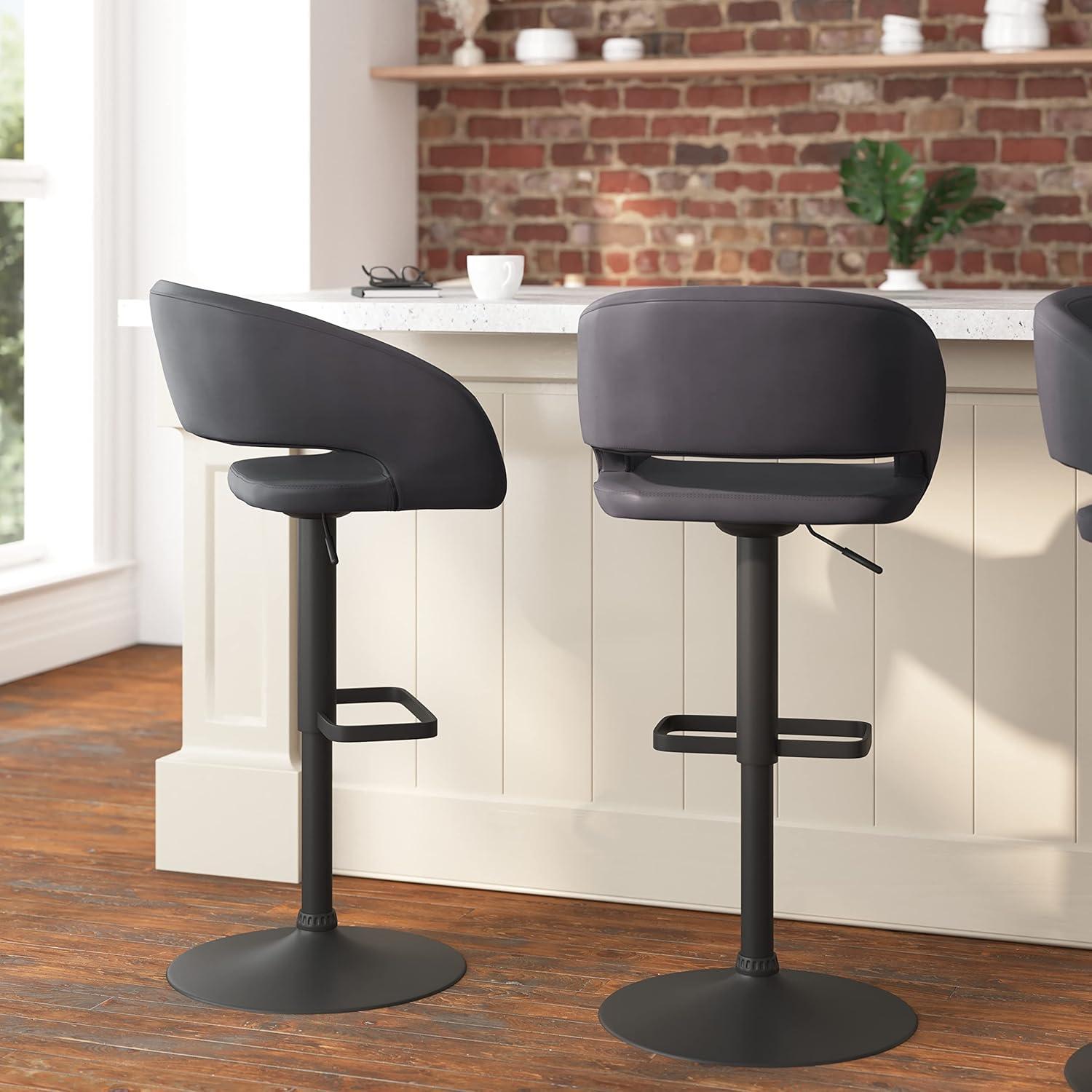 Gray Vinyl Adjustable Swivel Barstool with Black Metal Base