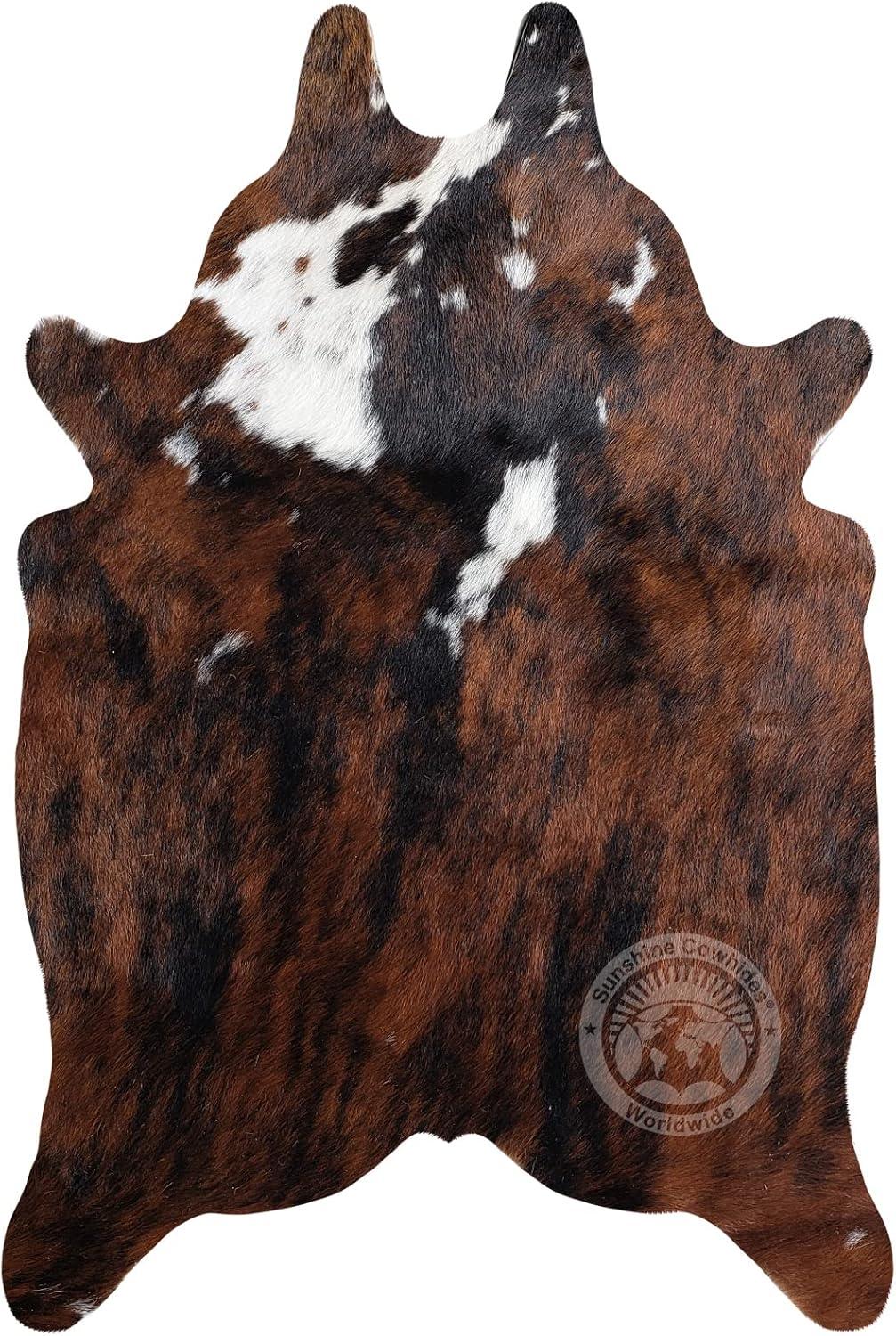 Small Tricolor Genuine Cowhide Rug for Modern Decor