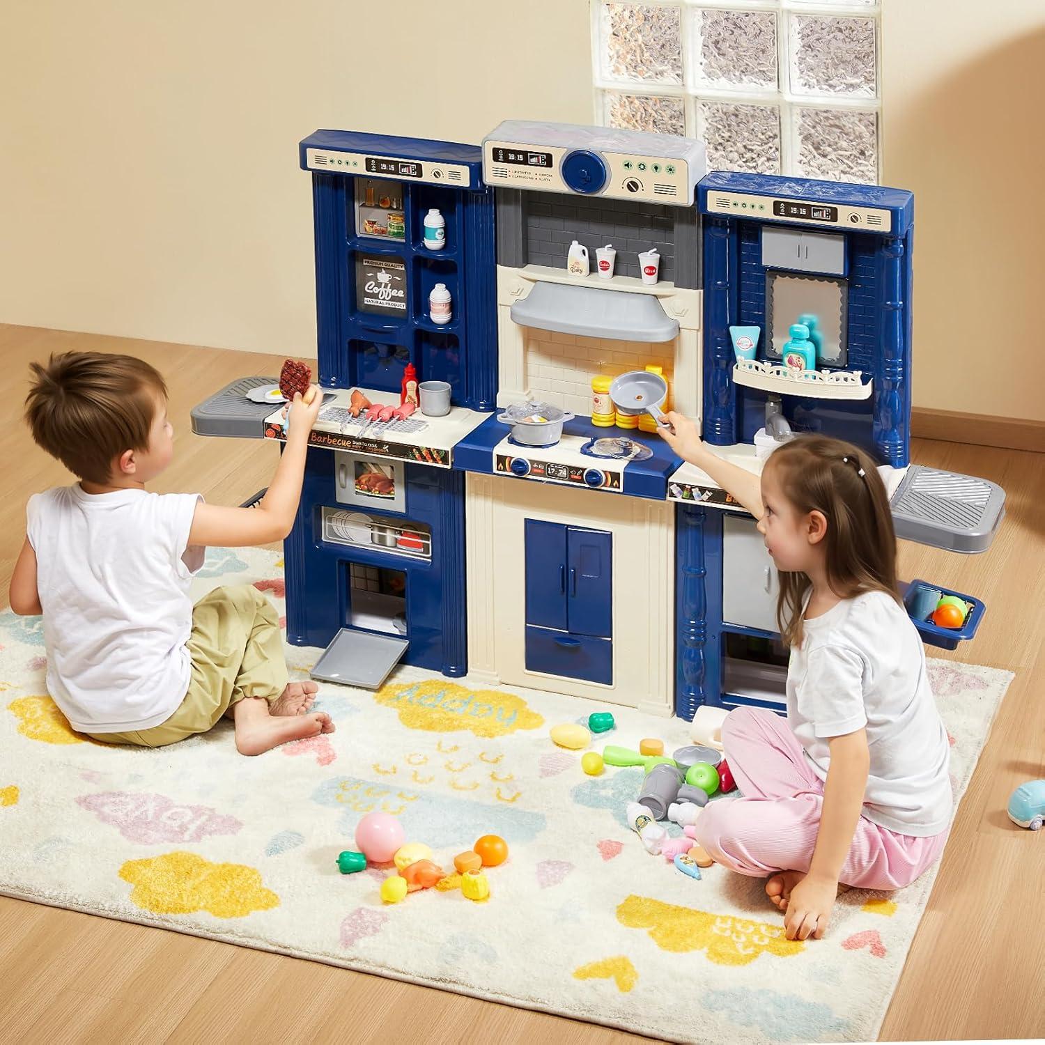 Blue and White 3-in-1 Kids Kitchen Playset with Accessories