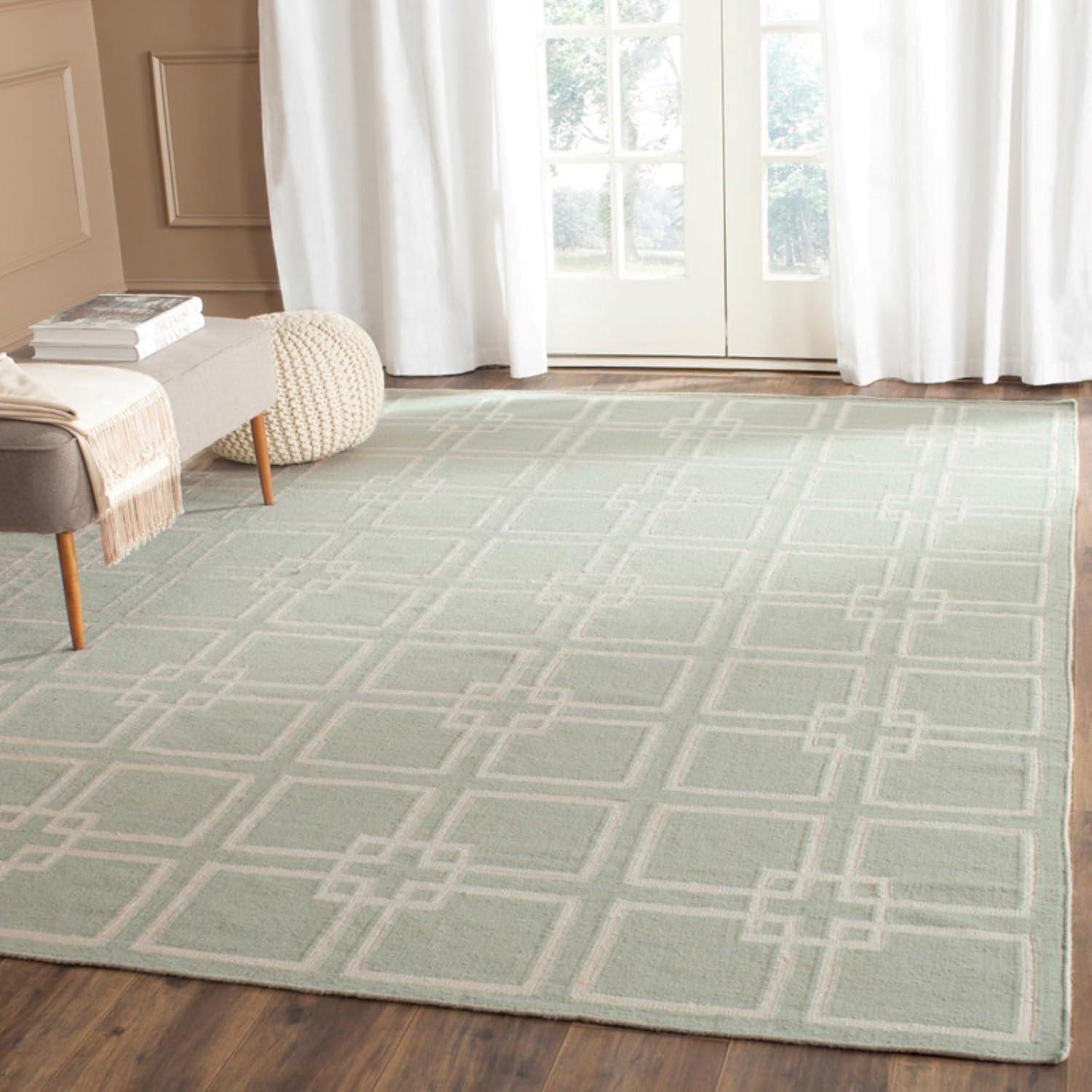 Martha Stewart Flat Weave Wool/Silk/Cotton Geometric Rug in Geyser Blue