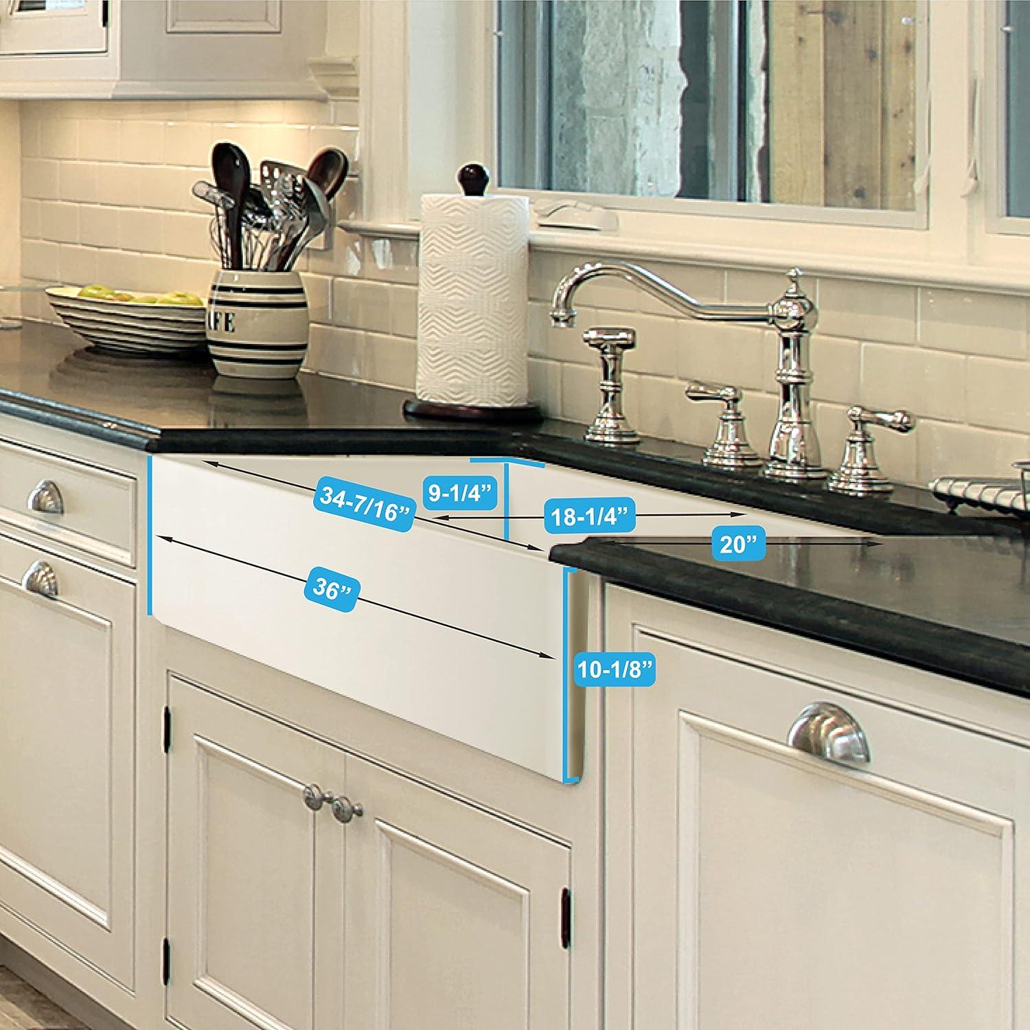 Houzer PTG-3600 WH Platus Houzer Farmhouse Apron Front/Undermount 36 inch Fireclay Single Bowl Kitchen Sink