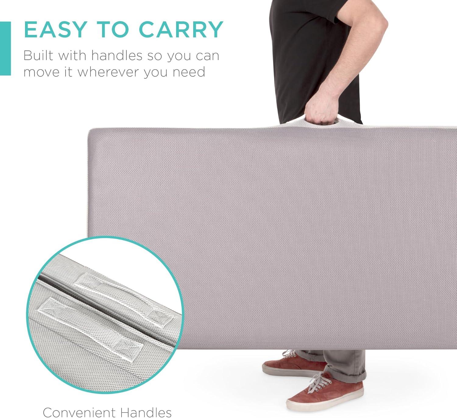 4in Thick Folding Portable Mattress Topper w/ Carry Case, Washable Cover