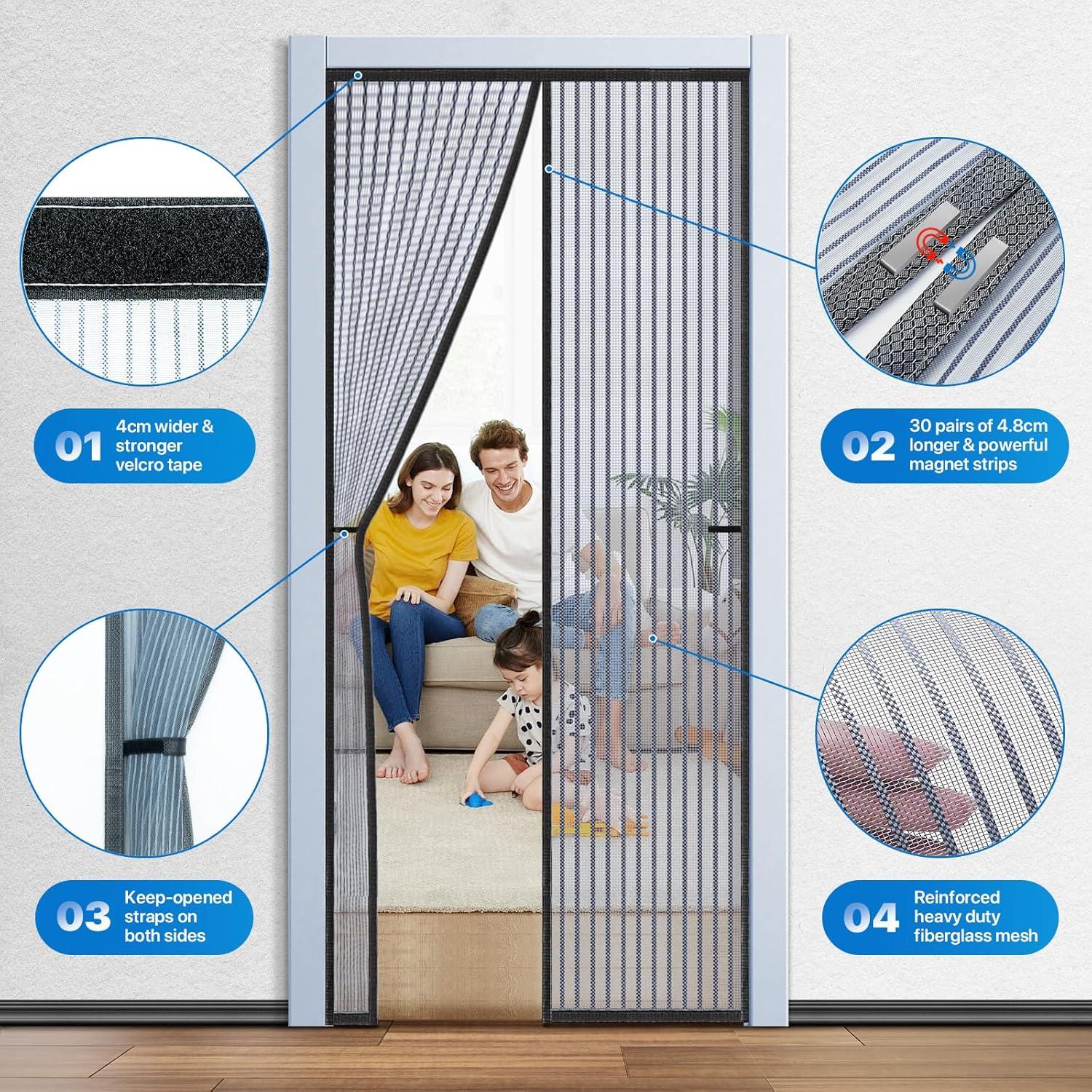 Heavy Duty Door Screen Magnetic Closure, LOVIGA Thickened Fiberglass Screen Door Mesh, Self Sealing, Tear Resistant, Easy Assemble, Fine Mesh Keep Bugs Out Fit Door Size 36 Inch X 78 Inch