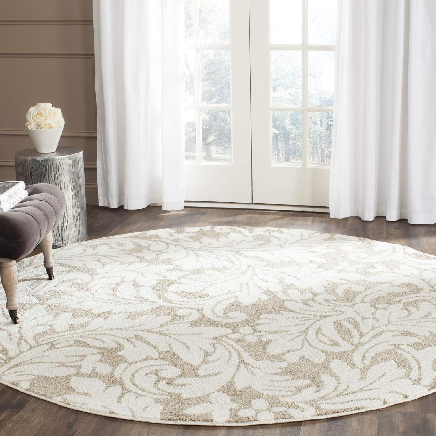 Elegant Gray & Beige Synthetic 7' Round Area Rug for Easy Care