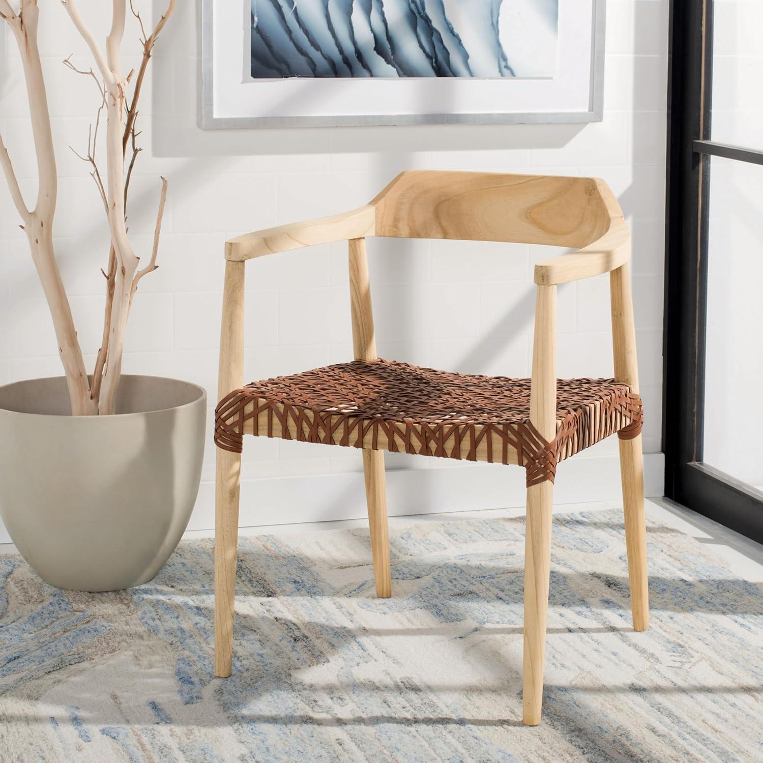 Munro Leather Woven Accent Chair - ACH1005 - Natural/Light Honey - Safavieh