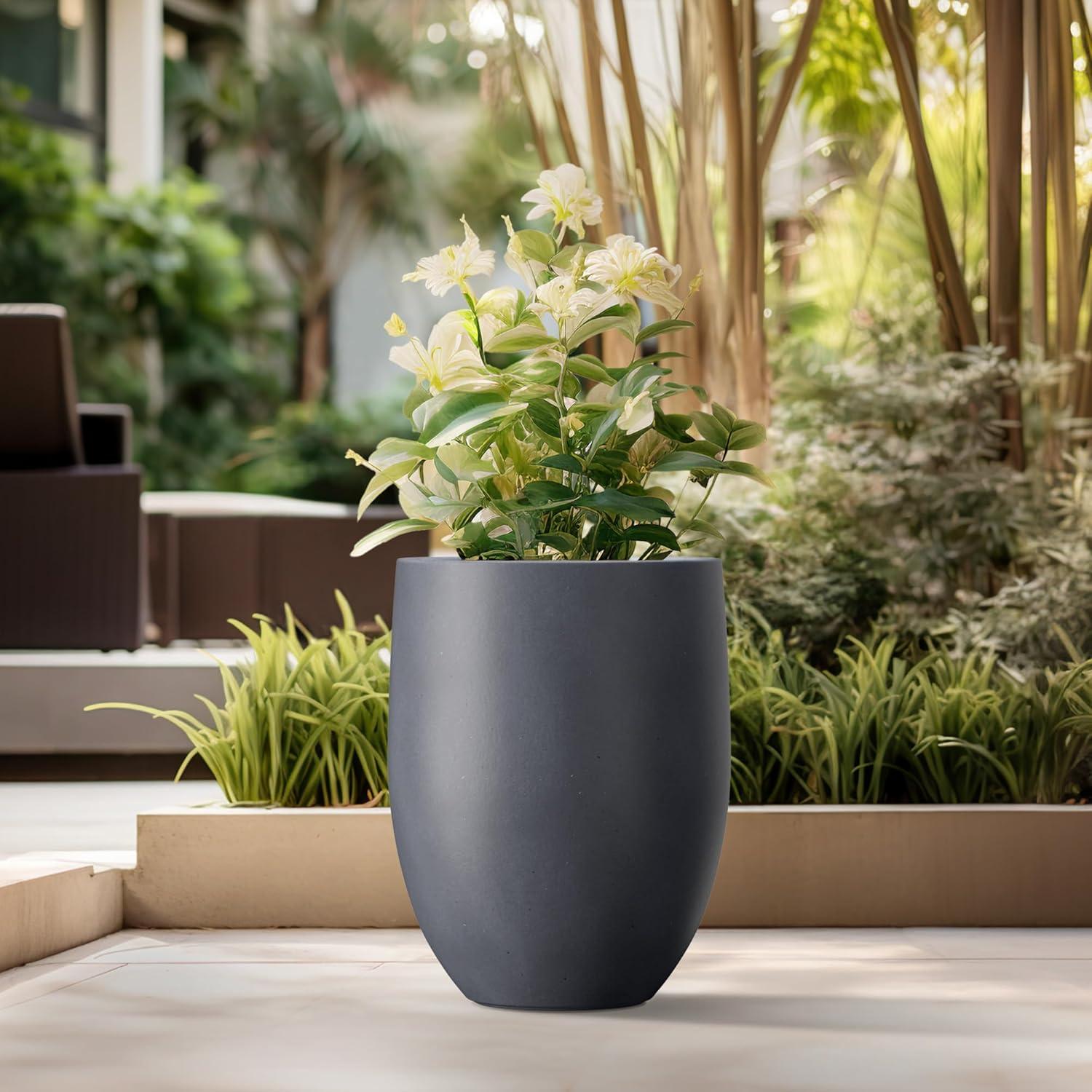 21.7" Dark Gray Concrete Round Tall Planter Pot