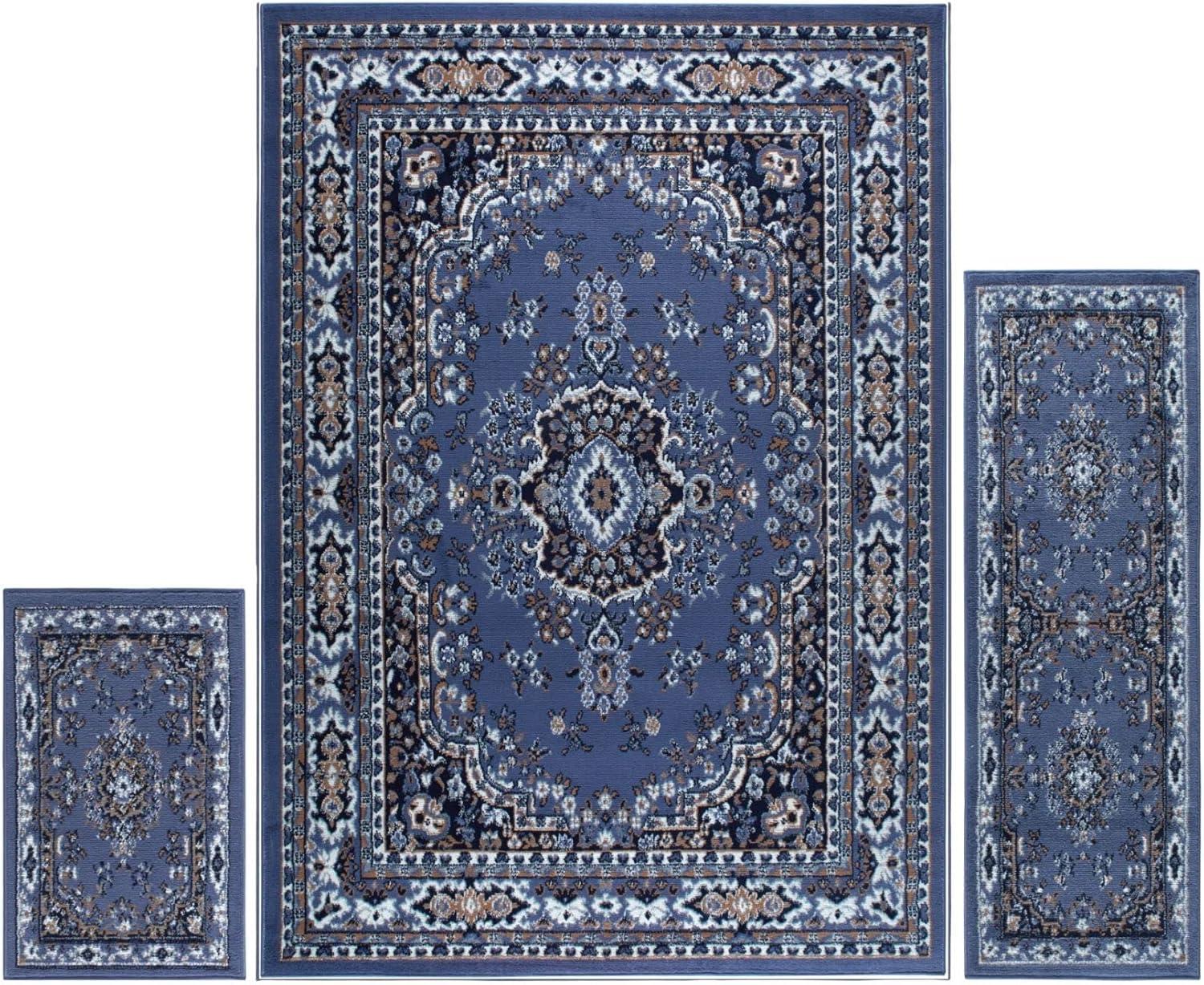 Home Dynamix Ariana Ksara Traditional Medallion Border Area Rug, Grey/Blue, 3-Piece Set