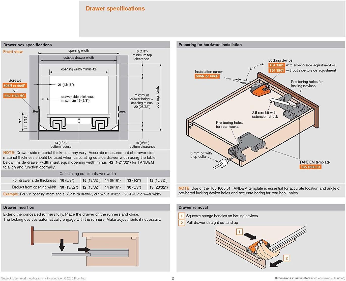 18" BLUM Tandem Set of 6 Drawer Slides Plus BLUMOTION Complete Kit. with Runners 563H, Locking Devices, Rear mounting Brackets, and Screws (for face Frame or Frameless Application)