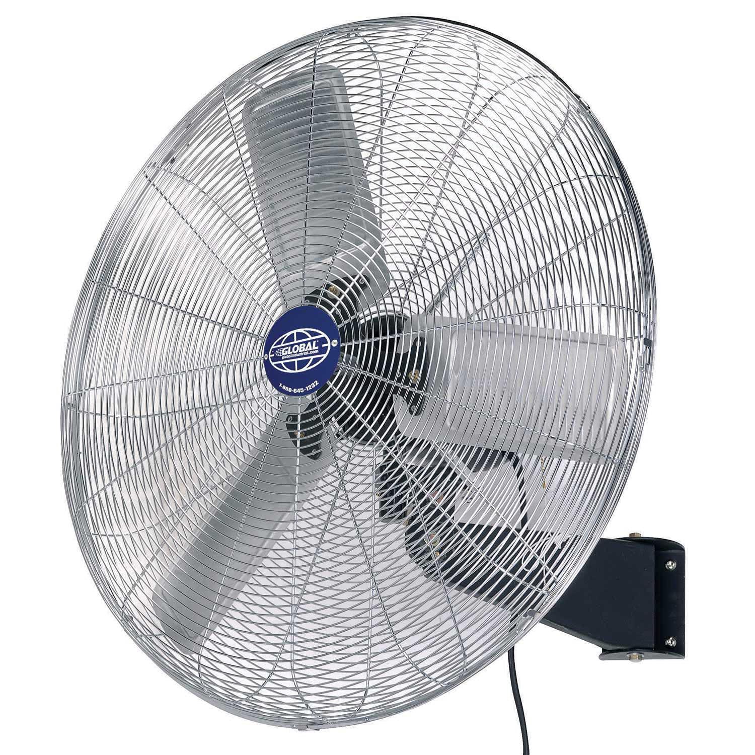 Industrial Silver 30" Wall Mount Oscillating Fan with Aluminum Blades