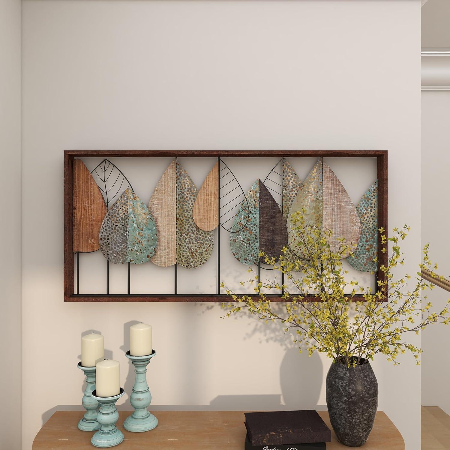 XMVJHOME Modern Leaf Wall Art Sculpture With Metal Wire Accents, Minimalist Botanical Home Decor, Open-Frame Design For Contemporary Interiors