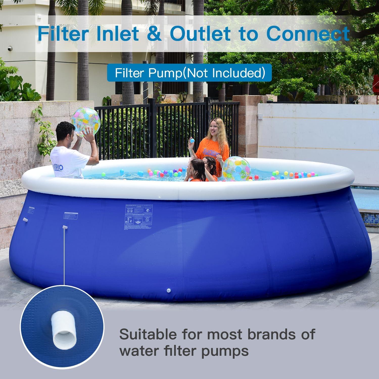 12ft Blue Round Inflatable Above Ground Pool with Filter Pump