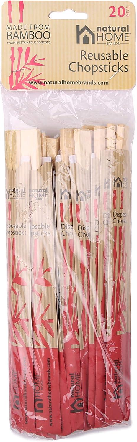 Natural Home Brands Disposable Bamboo Chopsticks, Pack of 20, Sustainable 100% Bamboo, Eco-friendly, Compostable Single-use Utensils and Packaging, 8-1/4-inches