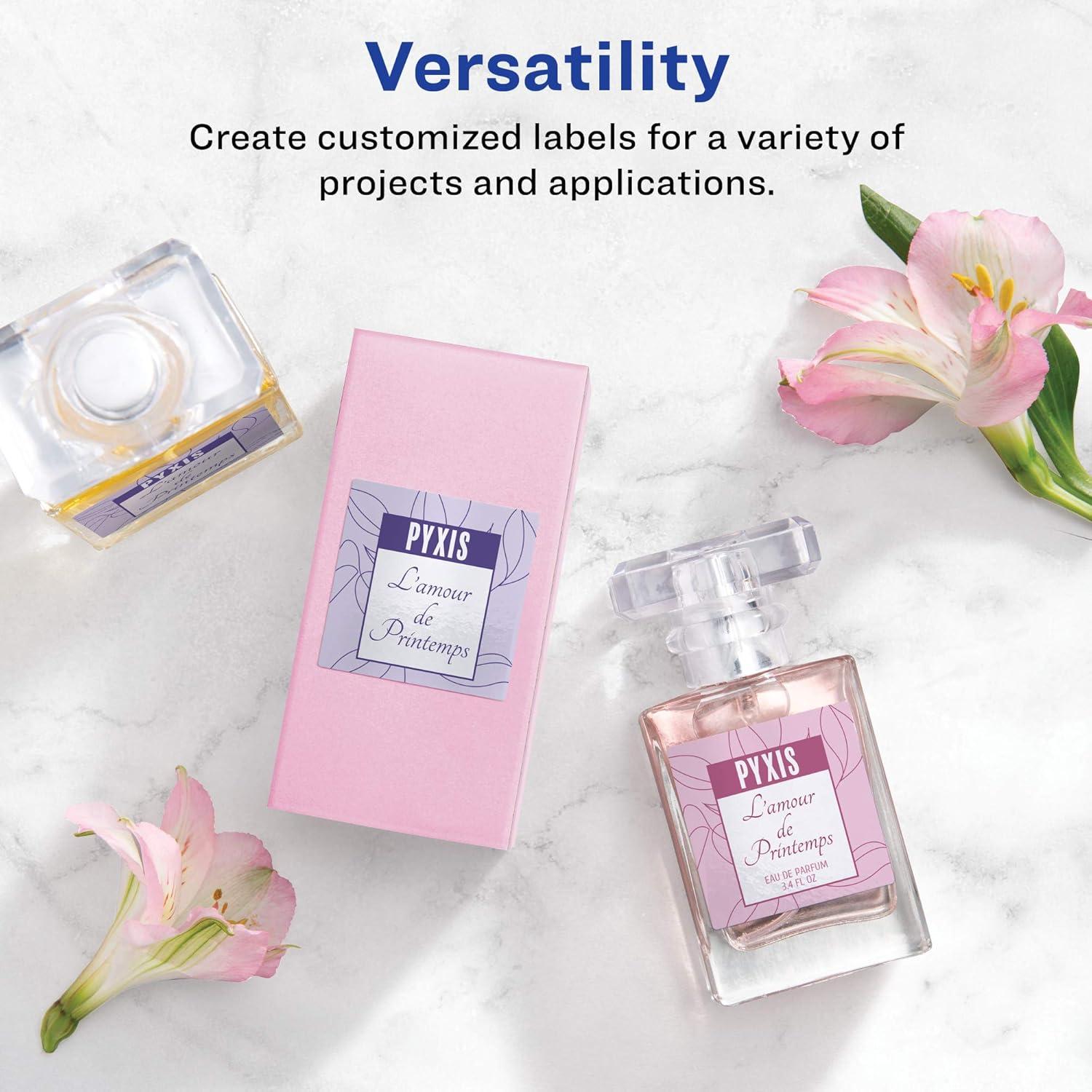 Avery Square Labels with Sure Feed, 3" x 3", 60 Glossy White Labels (36481)