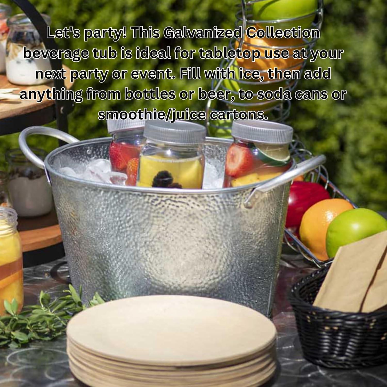 Galvanized Silver Oval Beverage Tub with Handles