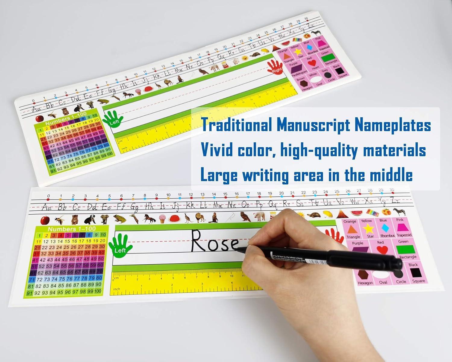 Name Plates for Desk, Colorful Traditional Manuscript Nameplates, Self-Adhesive Desk Tags for School Classroom Decorations and Teachers Using(14X4 inch,40 Pieces)