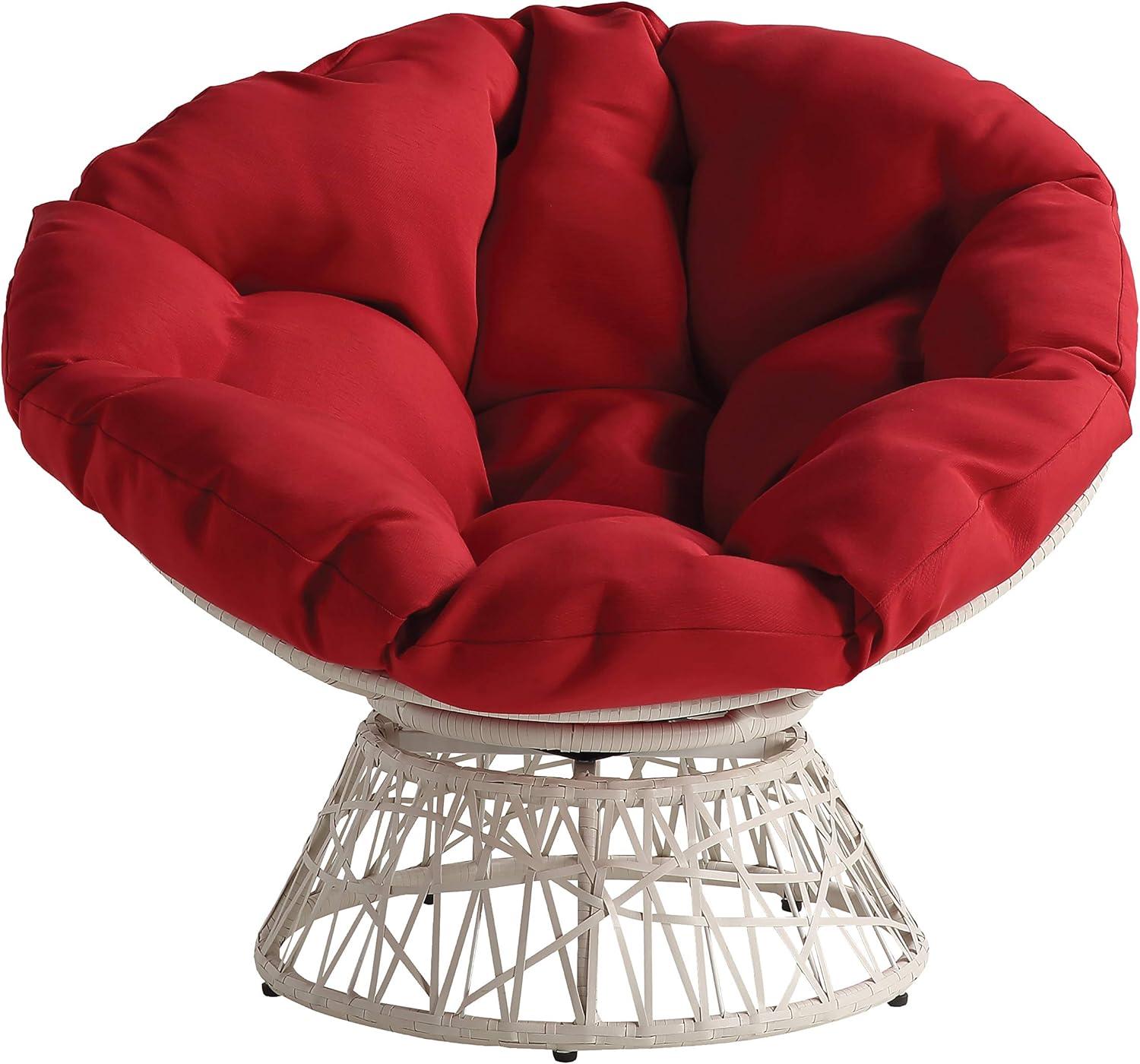 Boho Chic Red Cushion Metal Frame Papasan Swivel Chair