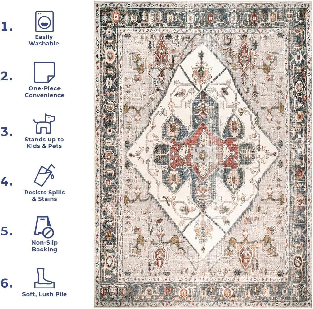nuLOOM Mali Machine Washable Traditional Medallion Ultra Thin Accent Rug, 2' x 3', Ivory