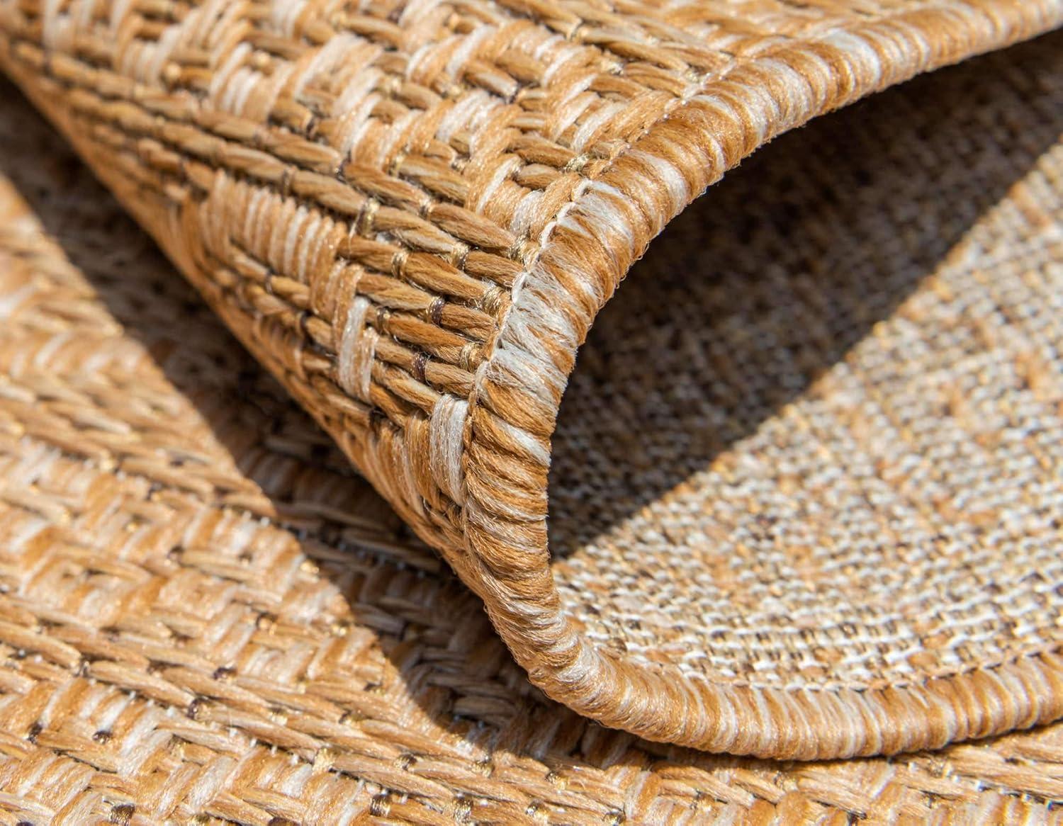 Light Brown Flat Woven Synthetic Outdoor Area Rug 7' x 10'