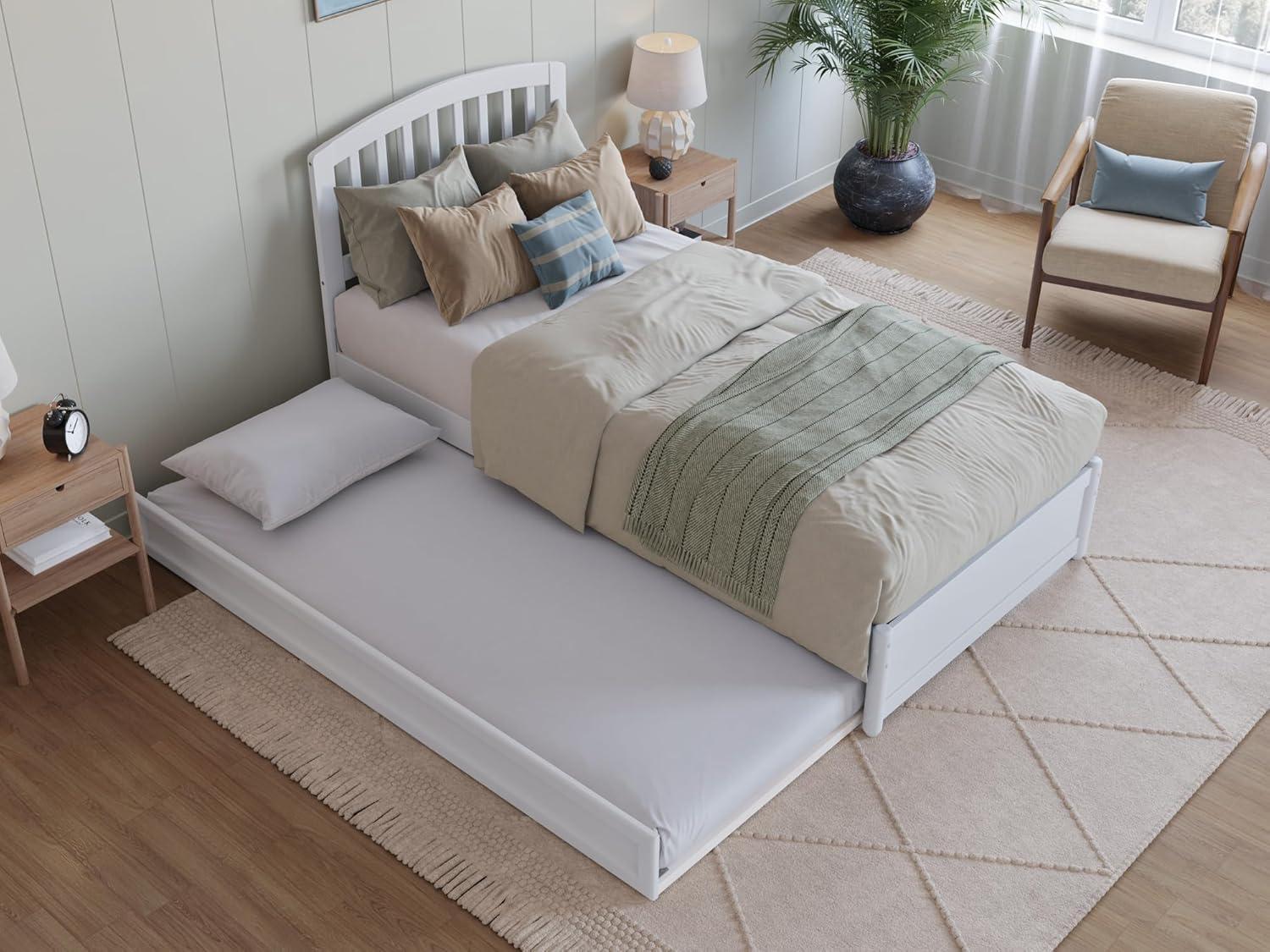 Lucia Twin XL Wood Platform Bed with Panel Footboard & Twin XL Trundle in White
