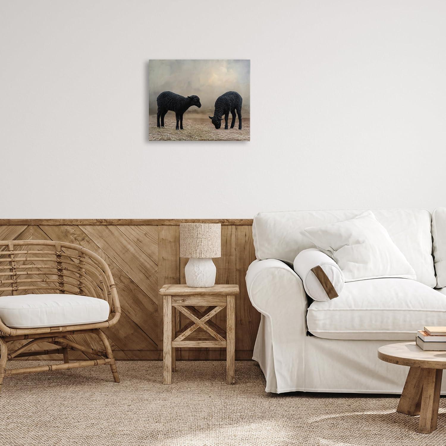 Stupell Industries Black Sheep Grazing Animals & Insects Photography Gallery Wrapped Canvas Art Print Wall Art, 20 x 16