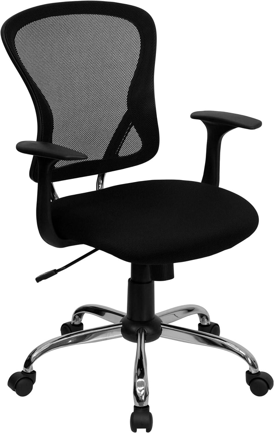 Flash Furniture Mid-Back Black Mesh Swivel Task Office Chair with Chrome Base and Arms