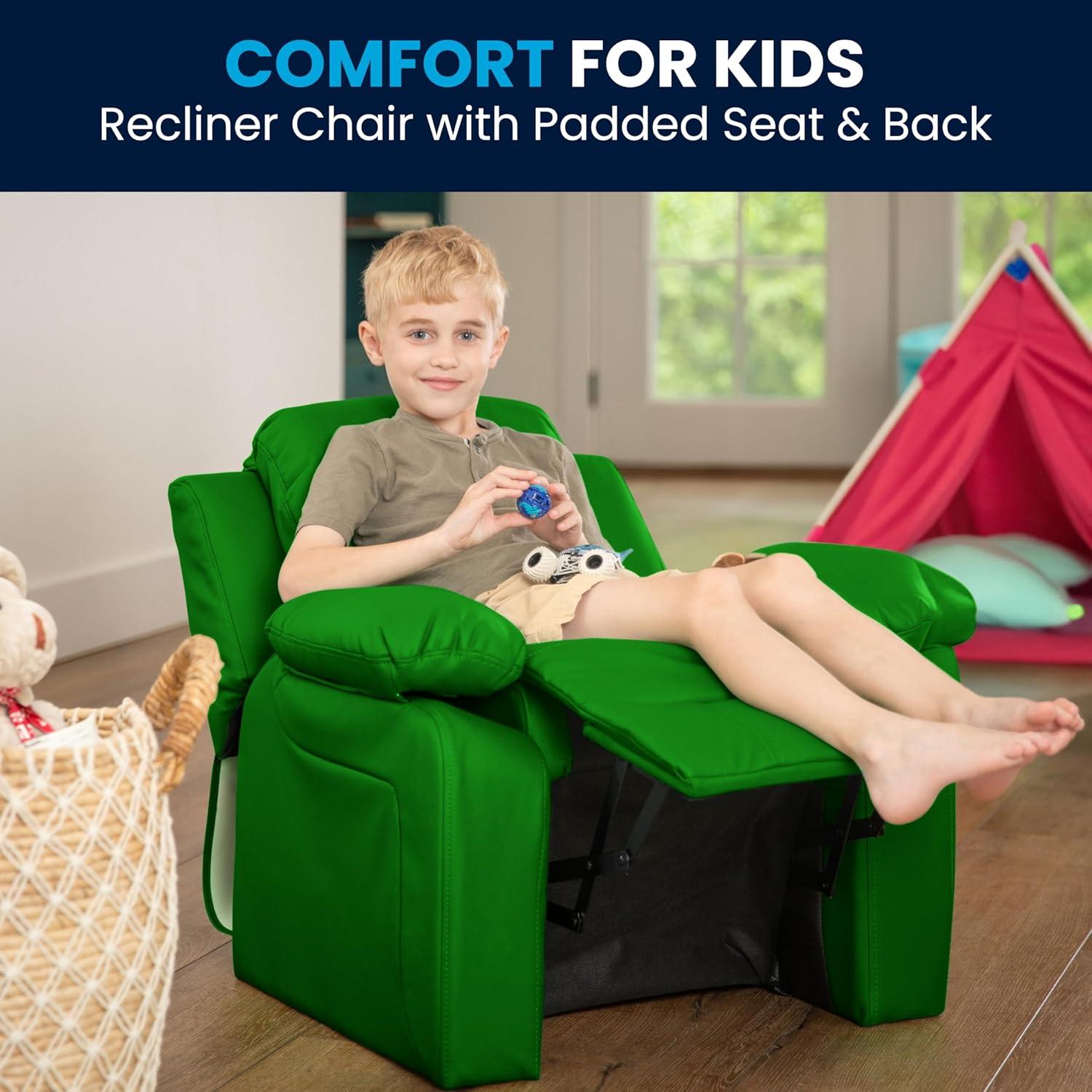 Green Microfiber Kids Recliner with Cup Holder