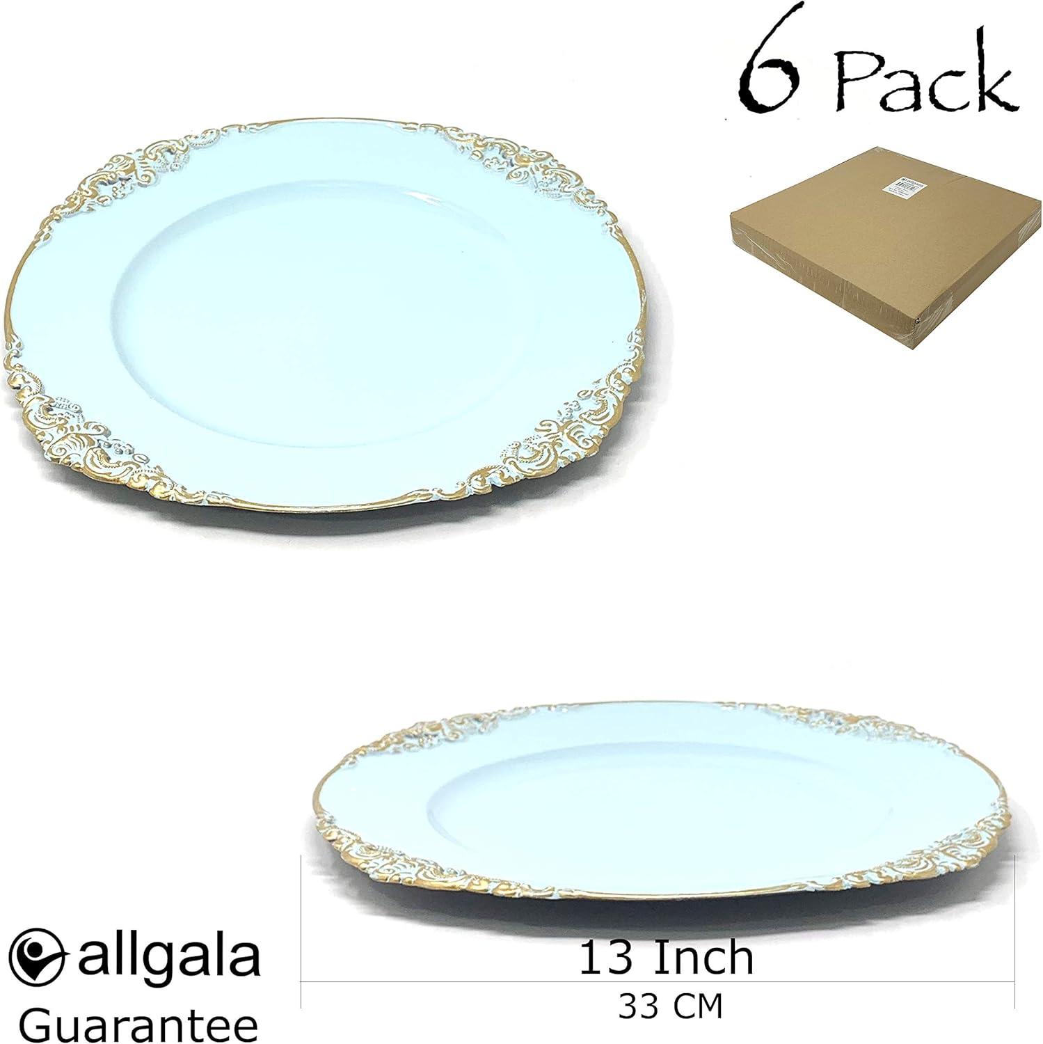 Light Blue and Gold Floral 13-Inch Glass Charger Plate