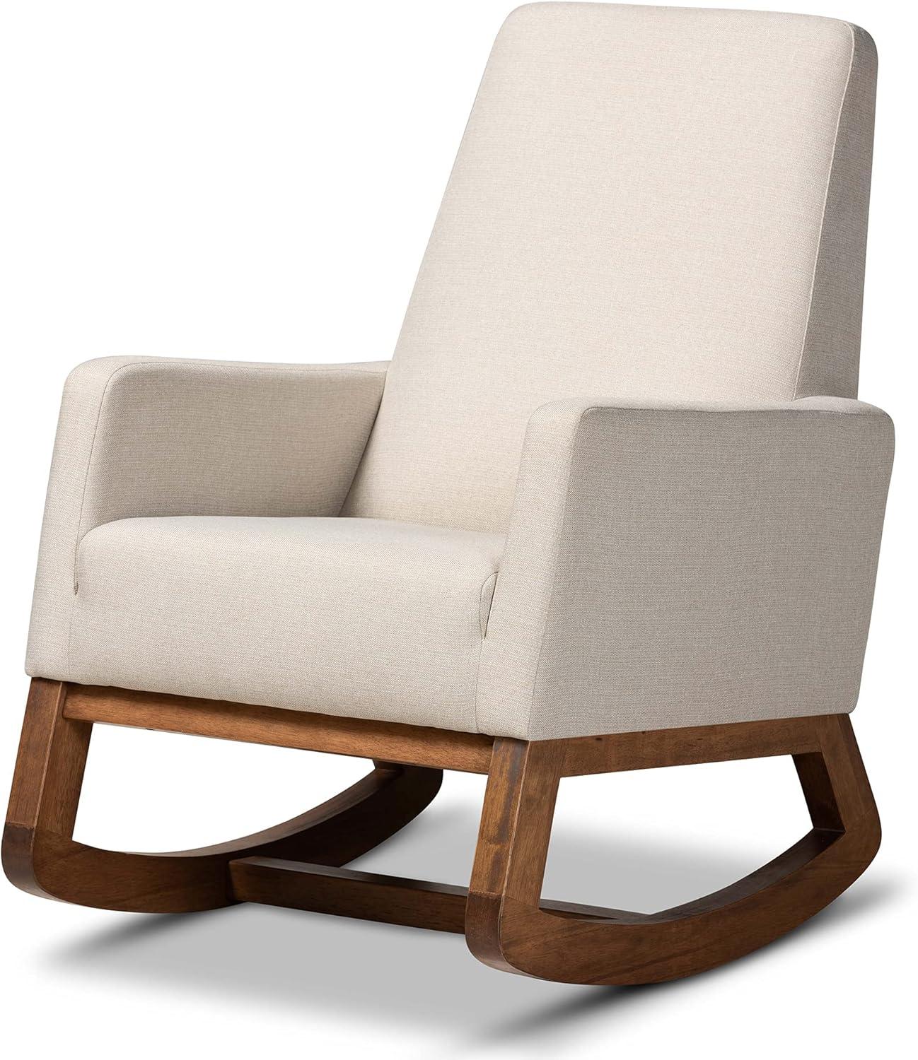 Yashiya Light Beige and Walnut Mid-Century Modern Rocking Chair