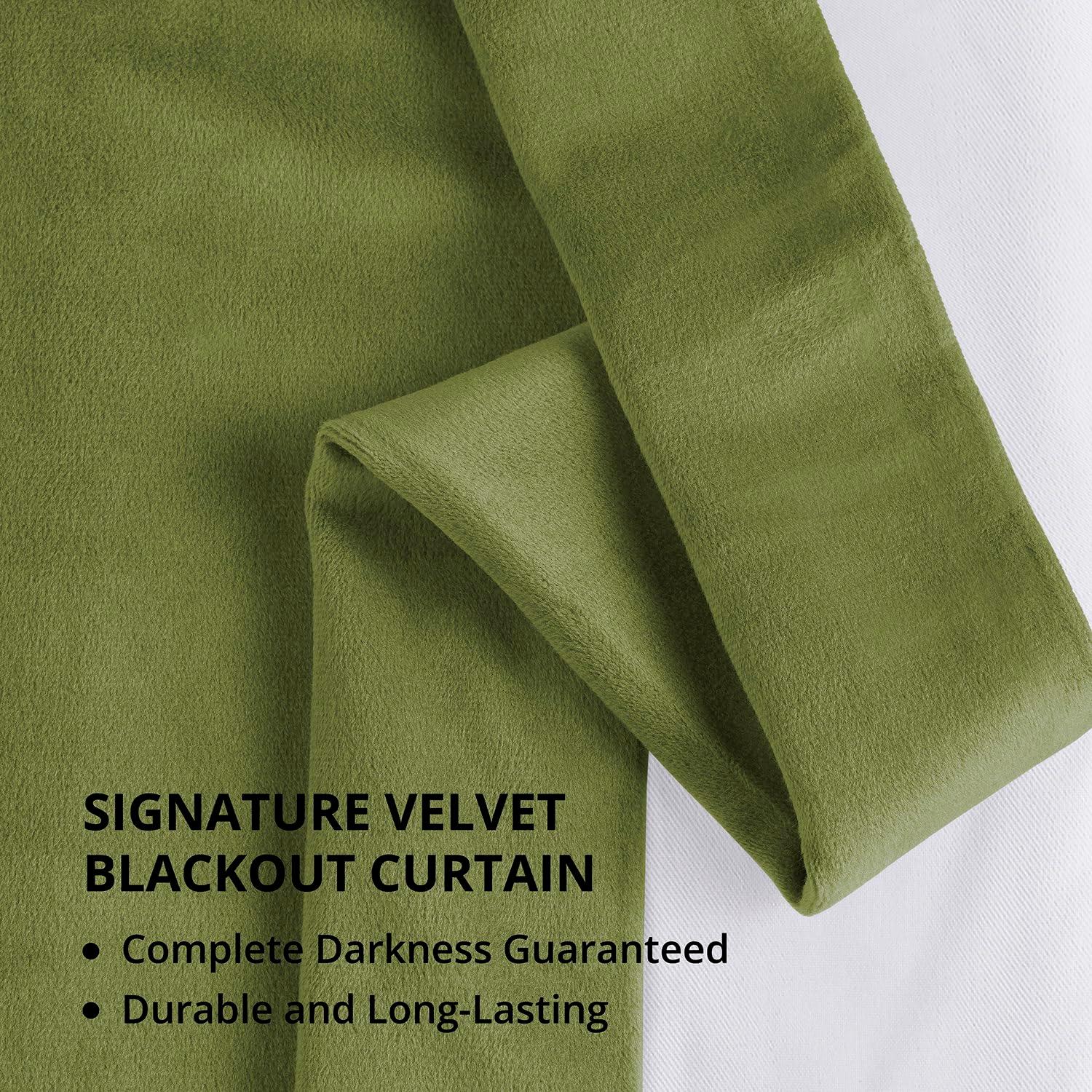 Half Price Drapes Signature Basque Green Velvet Blackout Curtains For Bedroom(1 Panel), 50WX 84L