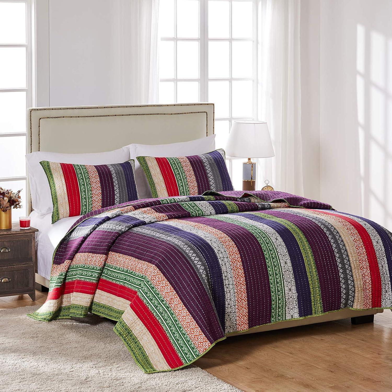 Greenland Home Fashions Marley Boho Patchwork Stripe Quilt Set