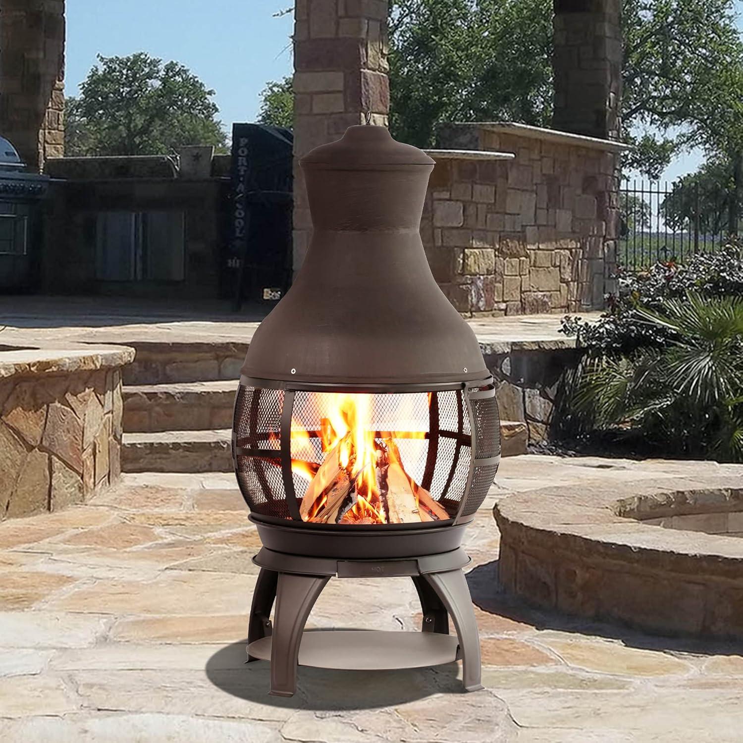 BALI OUTDOORS Chimenea Outdoor Fireplace Wood Burning Fire Pit Cast Iron Fire Pit Chiminea