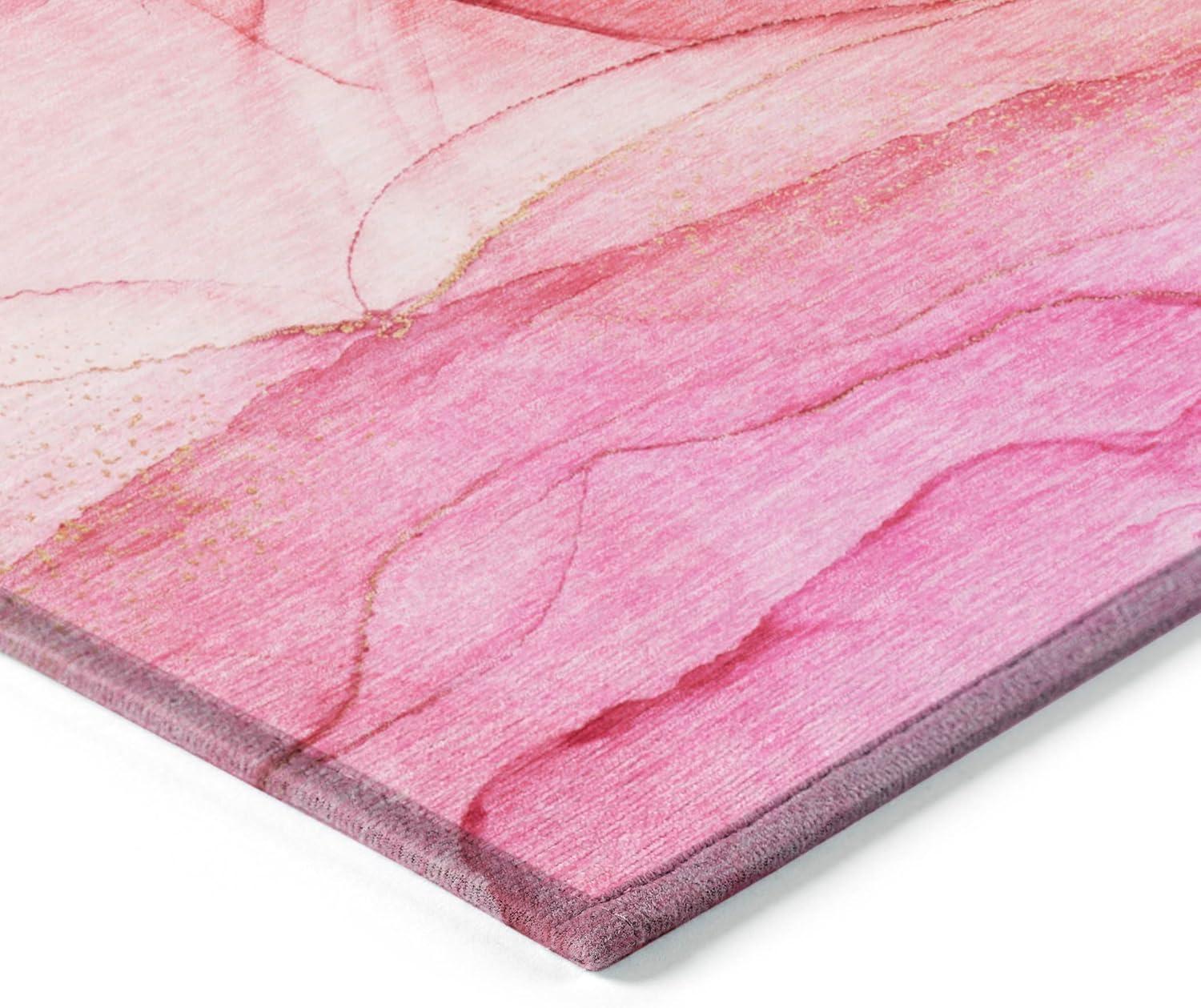 Pink Watercolor Pattern Synthetic Washable 3' x 5' Rug