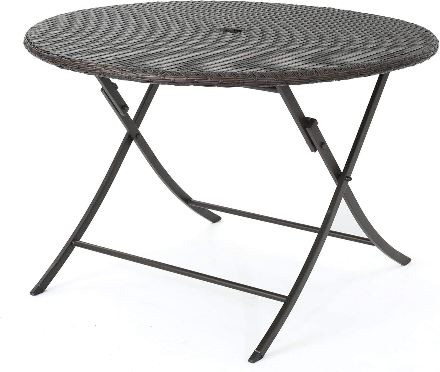 Riad Round Wicker Outdoor Patio Foldable Dining Table - Brown - Christopher Knight Home: Weather-Resistant, 4 Seats, No Assembly Required