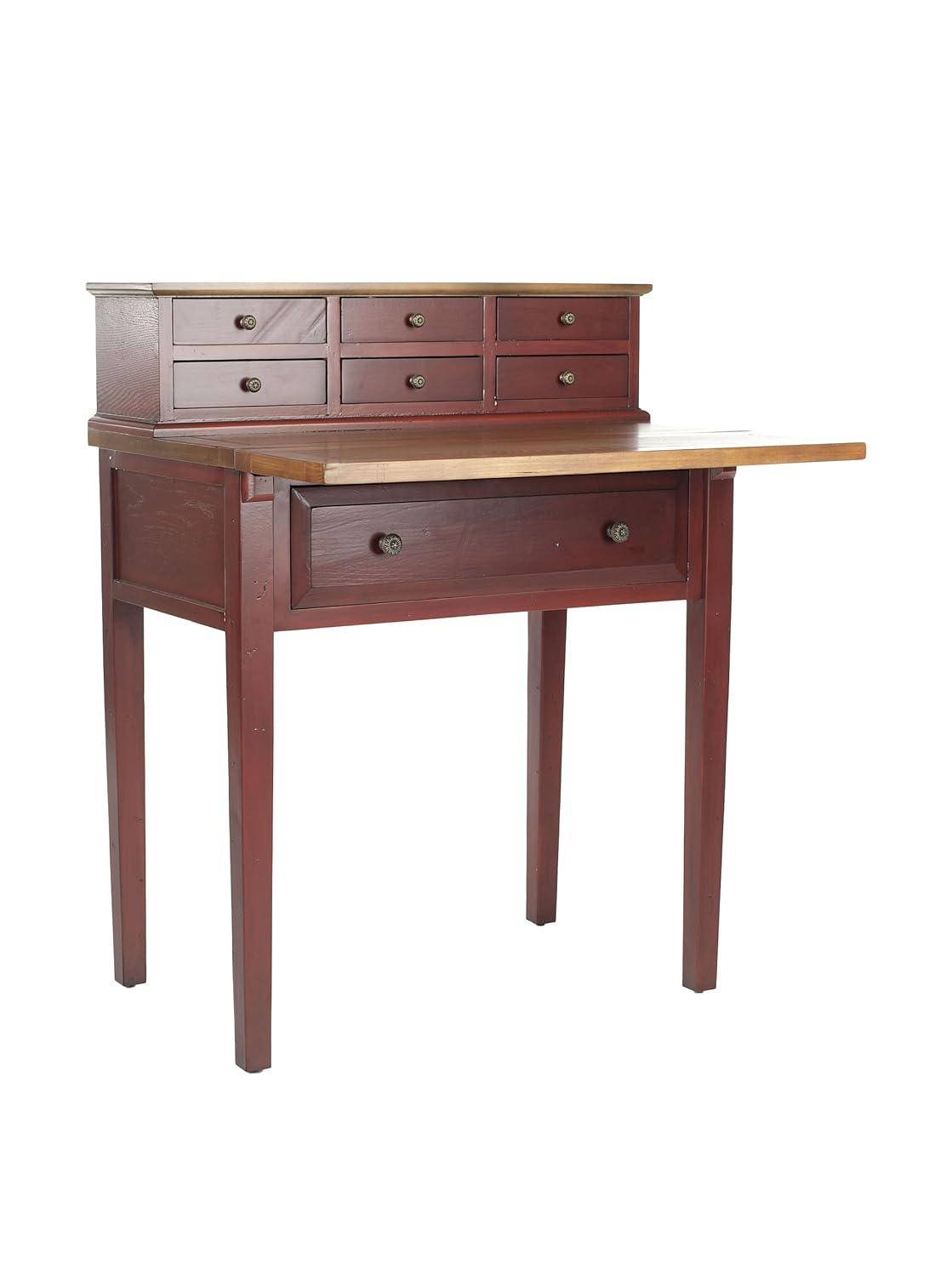 Transitional Black Wood Desk with 7 Drawers and Foldable Top